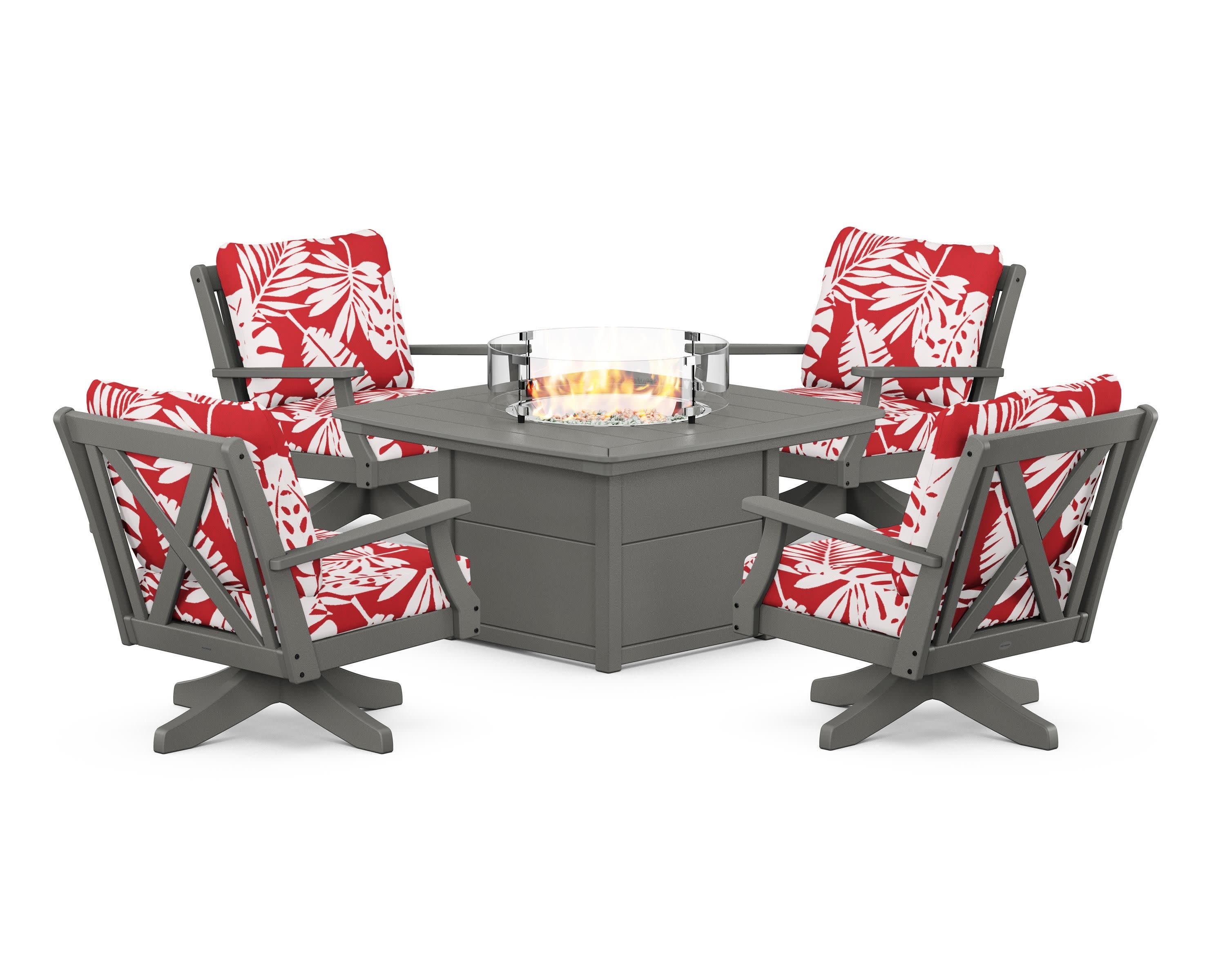 Braxton 5-Piece Deep Seating Swivel Conversation Set with Fire Pit Table