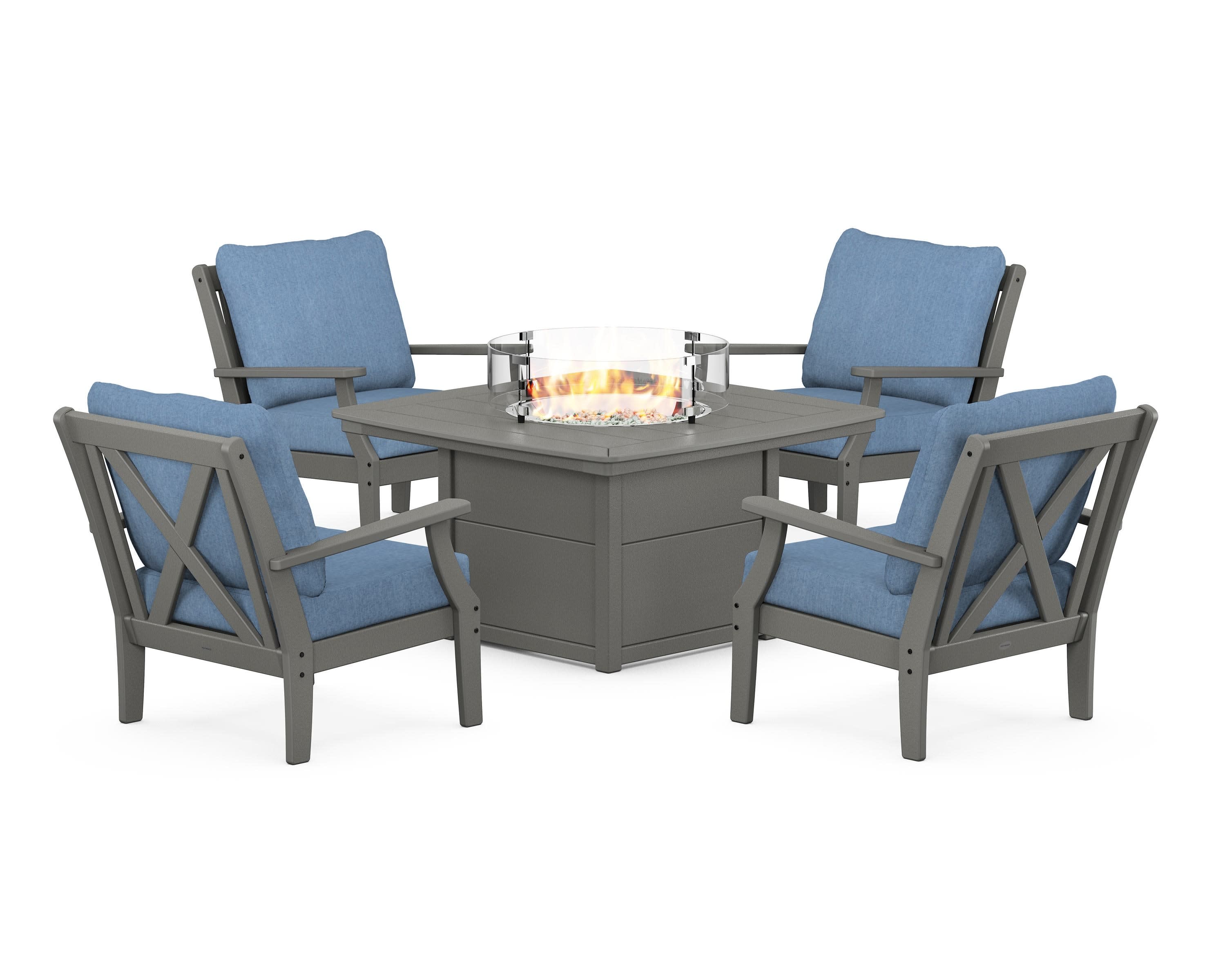 Braxton 5-Piece Deep Seating Conversation Set with Fire Pit Table