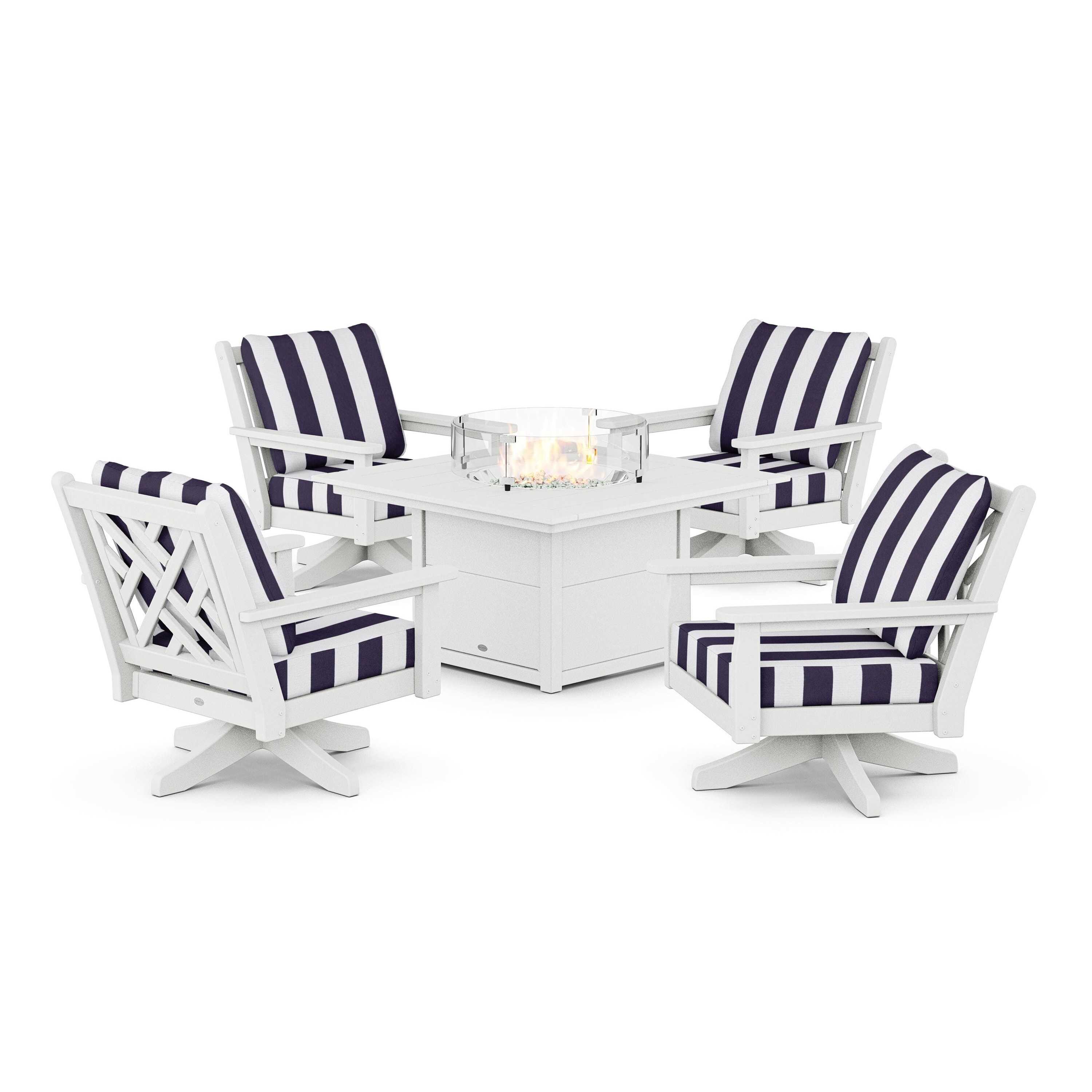 Chippendale 5-Piece Deep Seating Swivel Conversation Set with Fire Pit Table