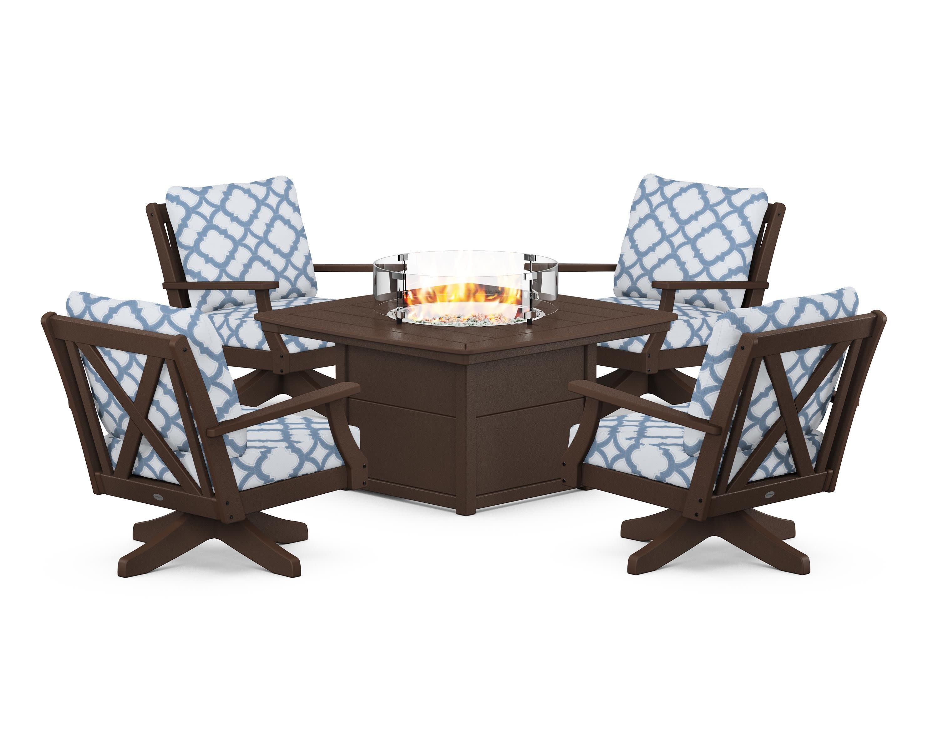 Braxton 5-Piece Deep Seating Swivel Conversation Set with Fire Pit Table