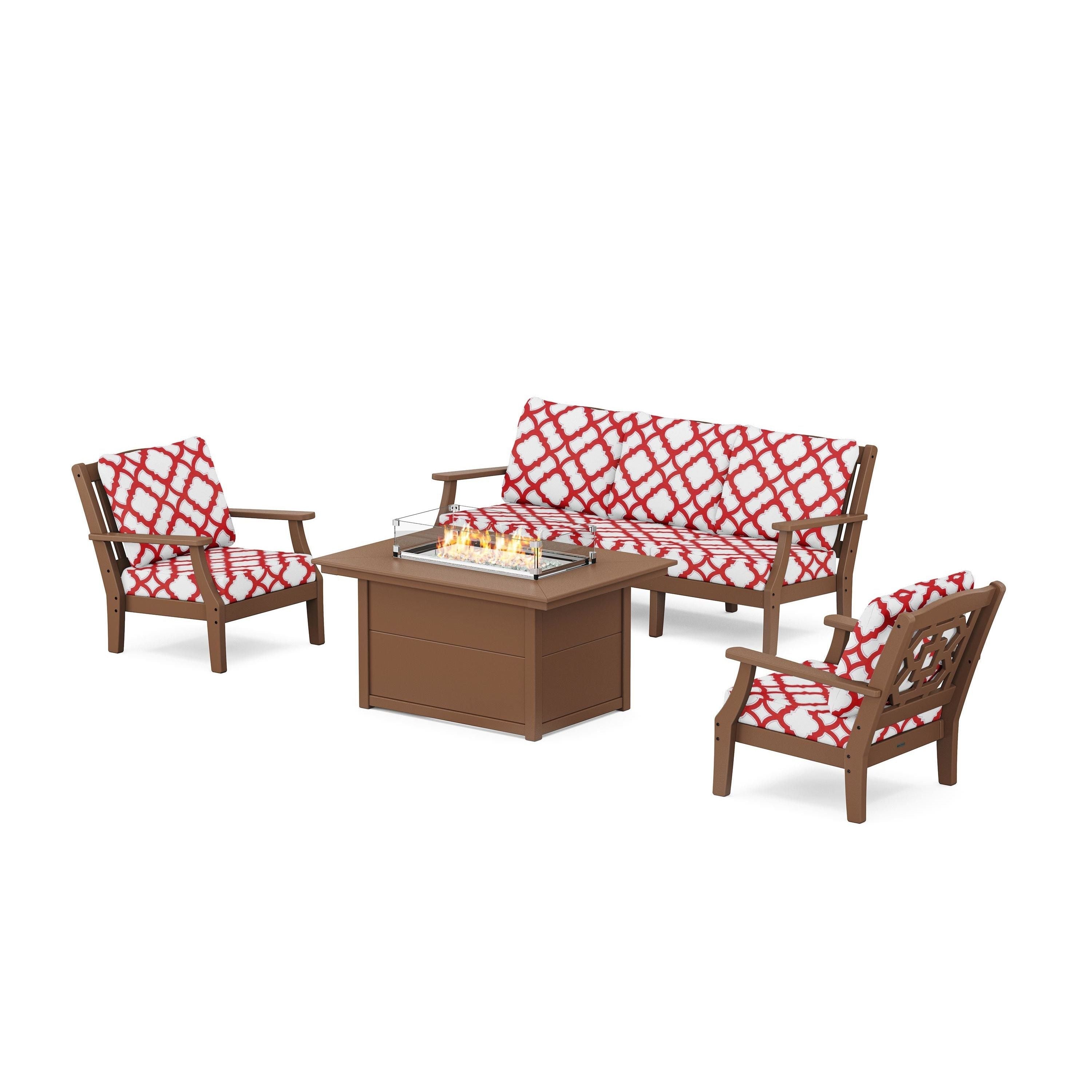 Chinoiserie Deep Seating Fire Pit Table Set
