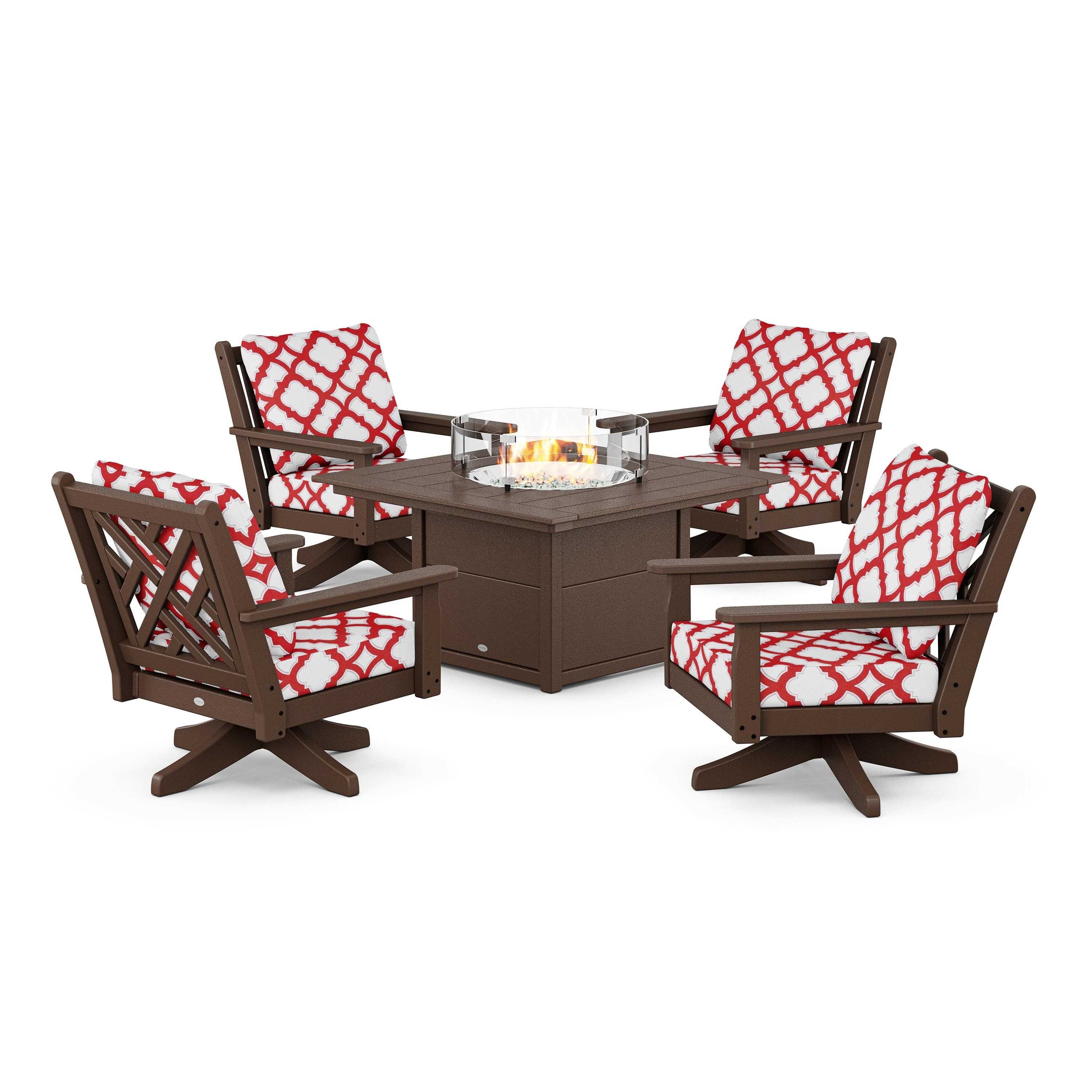 Chippendale 5-Piece Deep Seating Swivel Conversation Set with Fire Pit Table