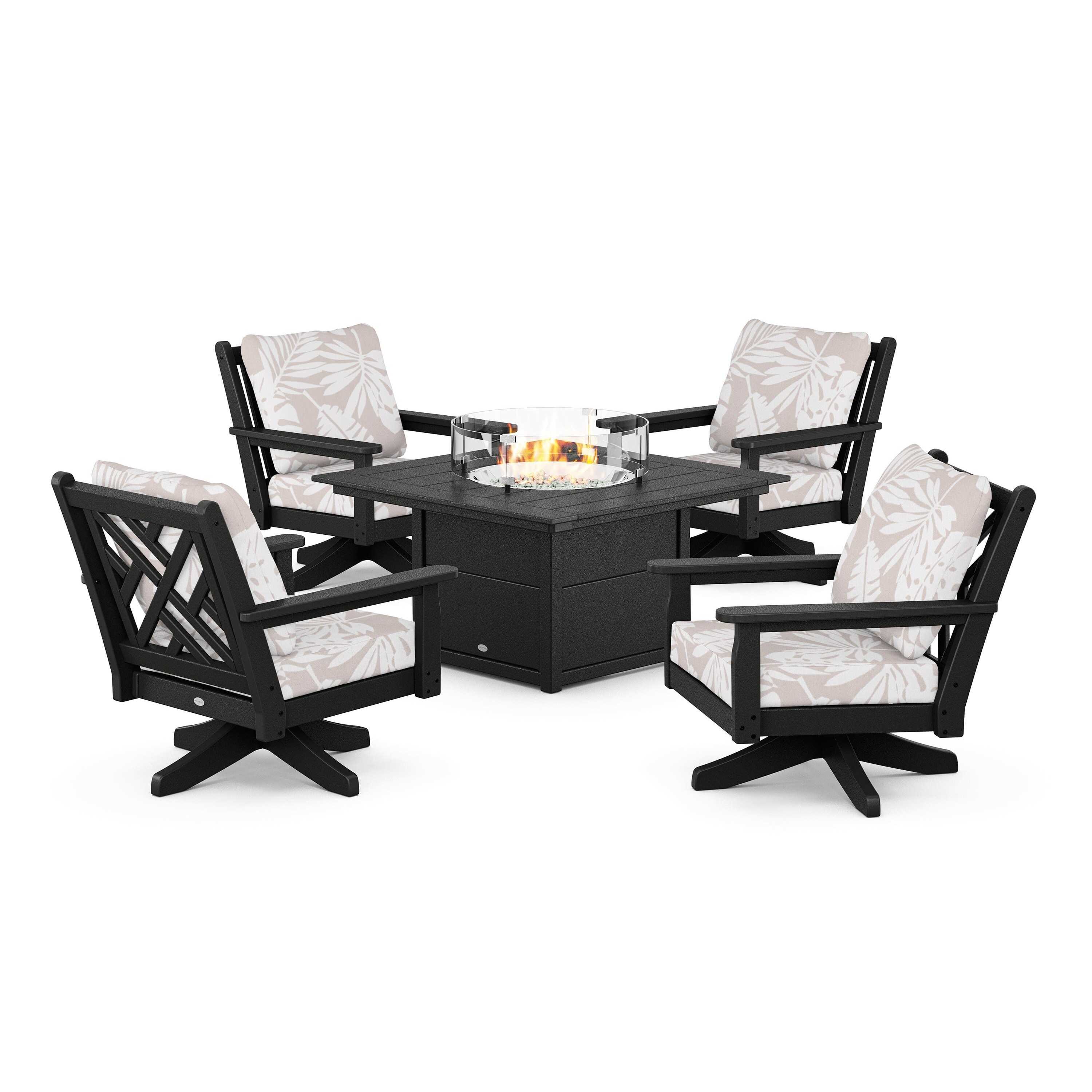 Chippendale 5-Piece Deep Seating Swivel Conversation Set with Fire Pit Table