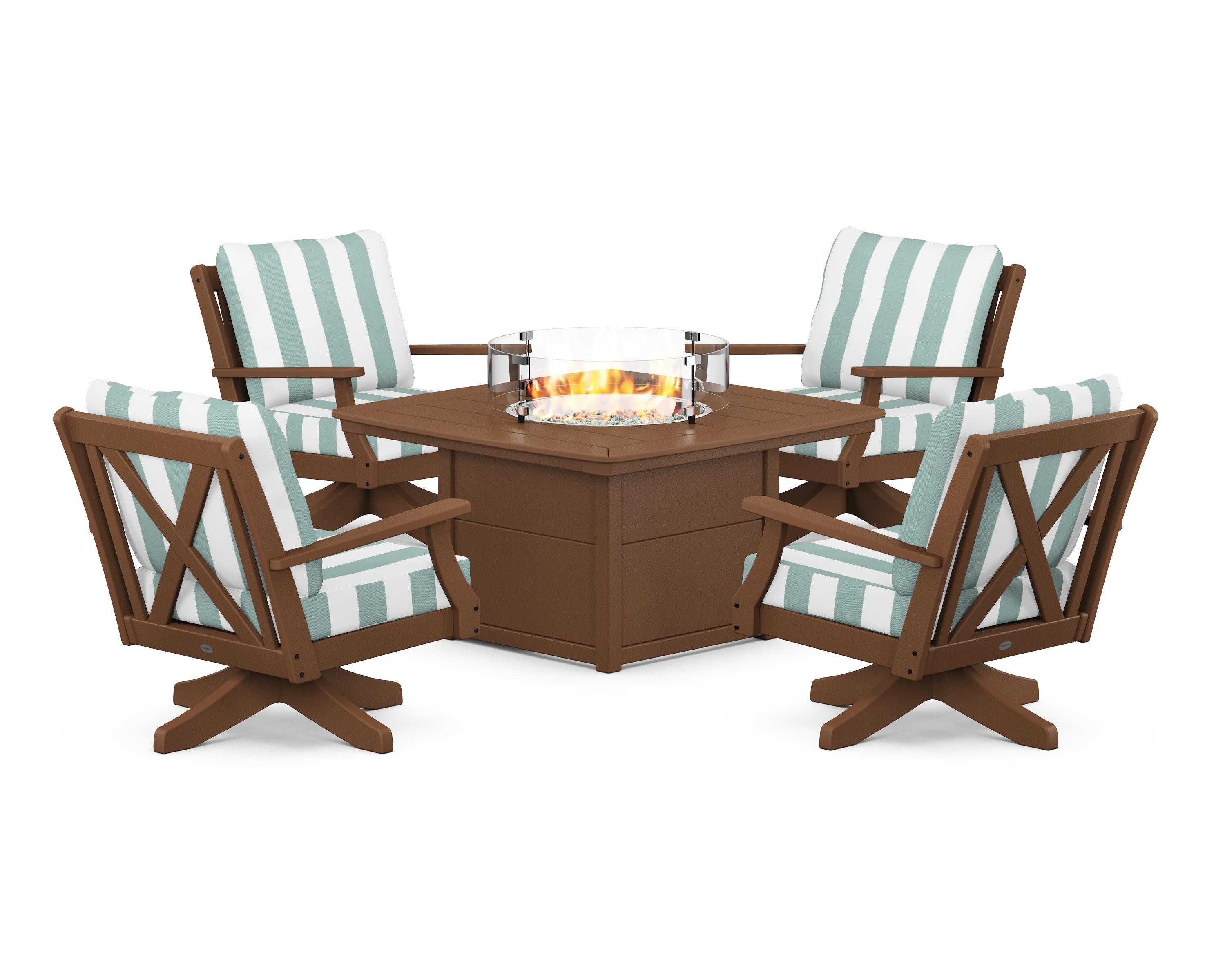 Braxton 5-Piece Deep Seating Swivel Conversation Set with Fire Pit Table