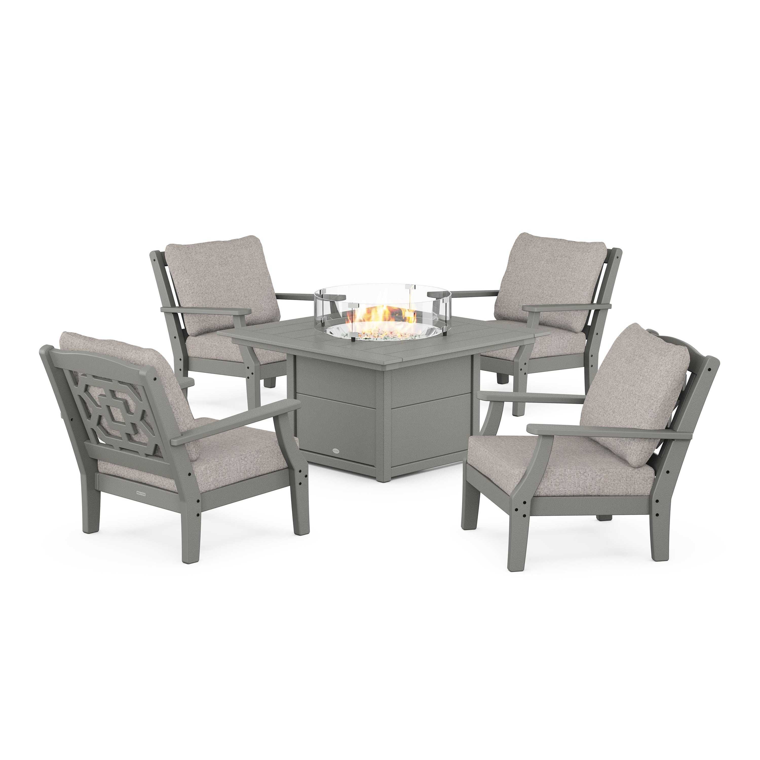 Chinoiserie 5-Piece Deep Seating Set with Fire Pit Table
