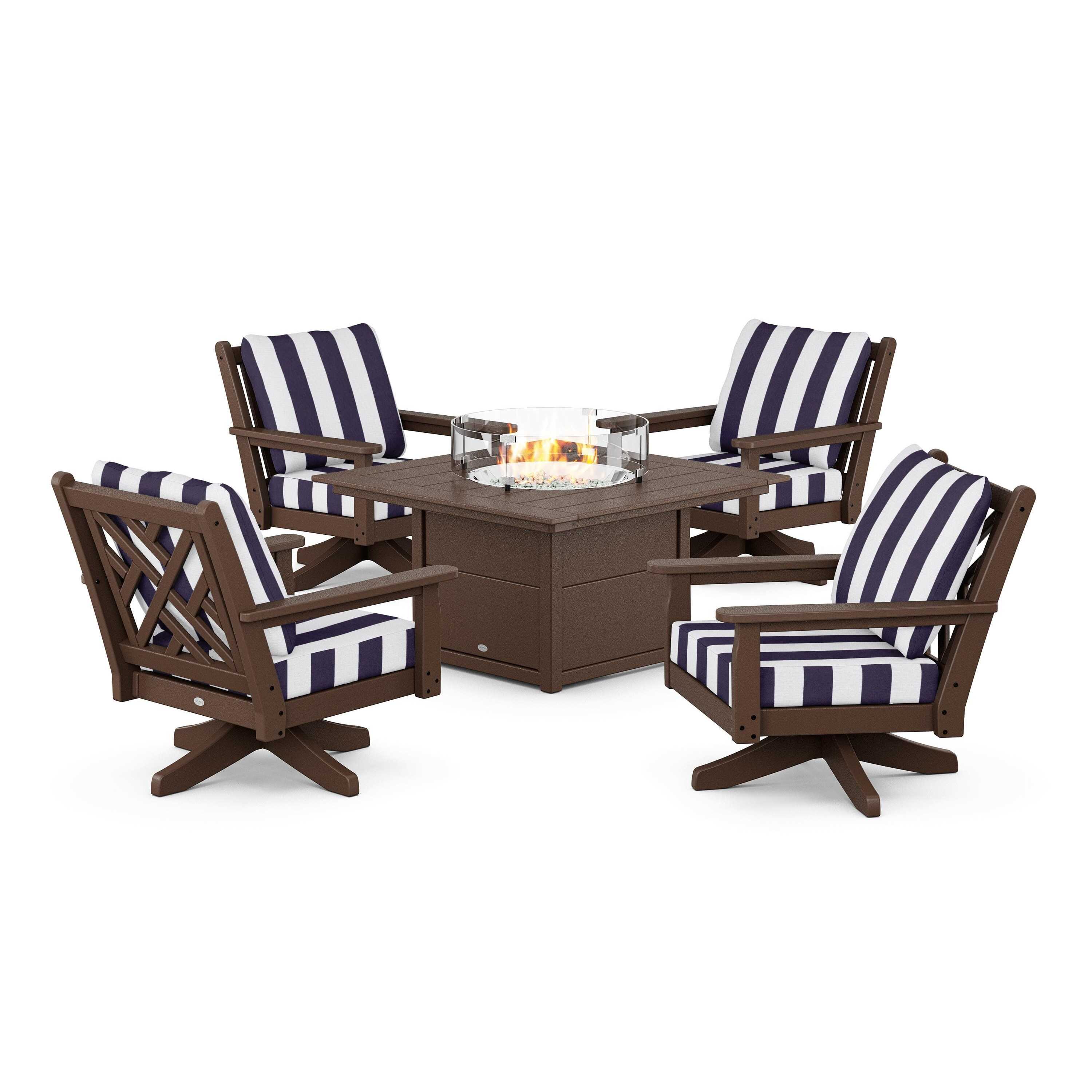 Chippendale 5-Piece Deep Seating Swivel Conversation Set with Fire Pit Table