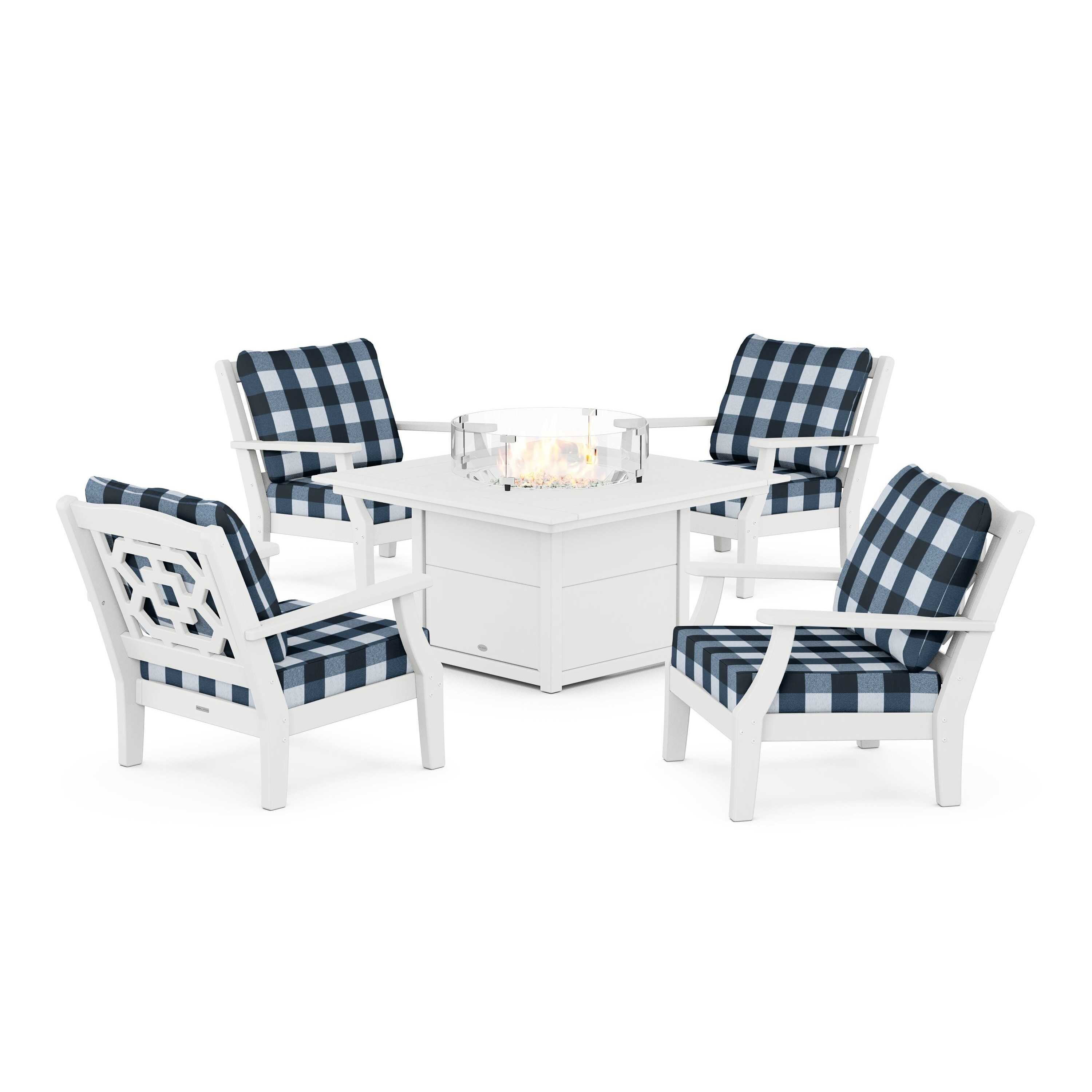 Chinoiserie 5-Piece Deep Seating Set with Fire Pit Table