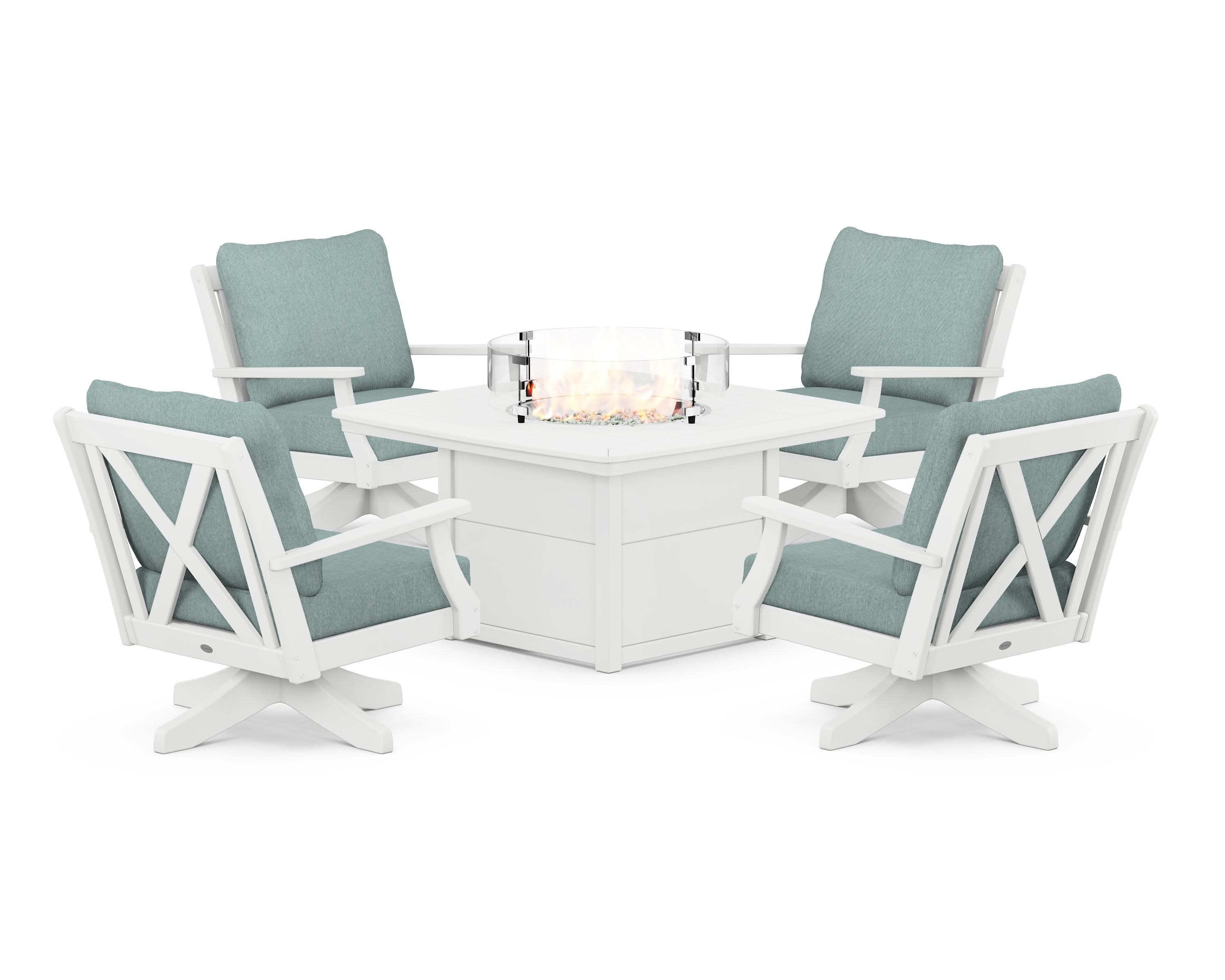 Braxton 5-Piece Deep Seating Swivel Conversation Set with Fire Pit Table