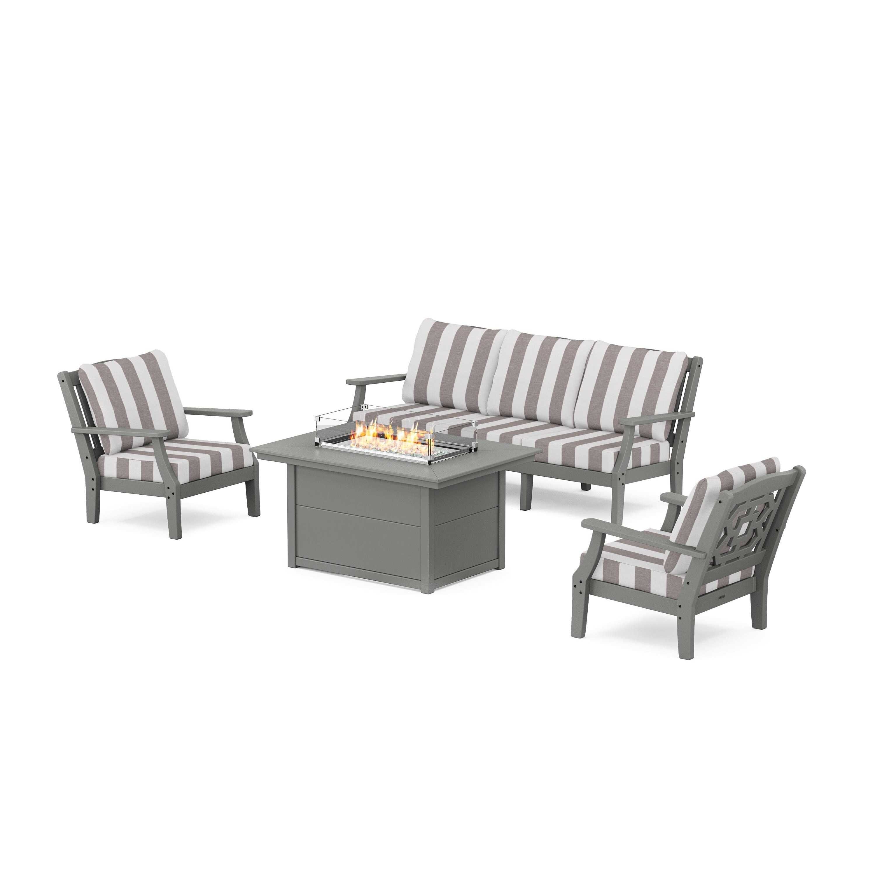 Chinoiserie Deep Seating Fire Pit Table Set