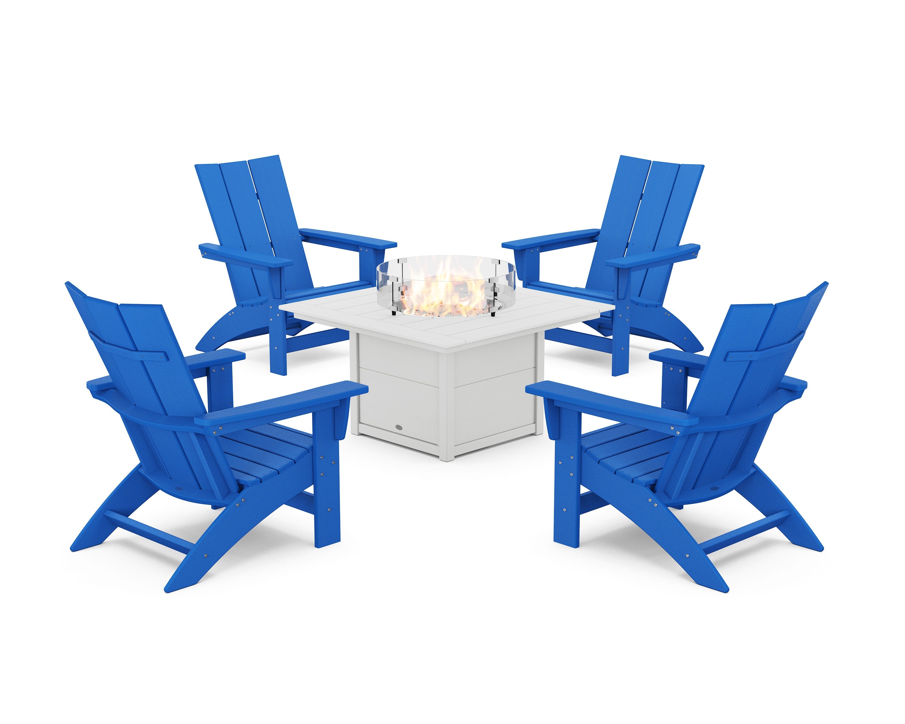 5-Piece Modern Grand Adirondack Conversation Set with Fire Pit Table
