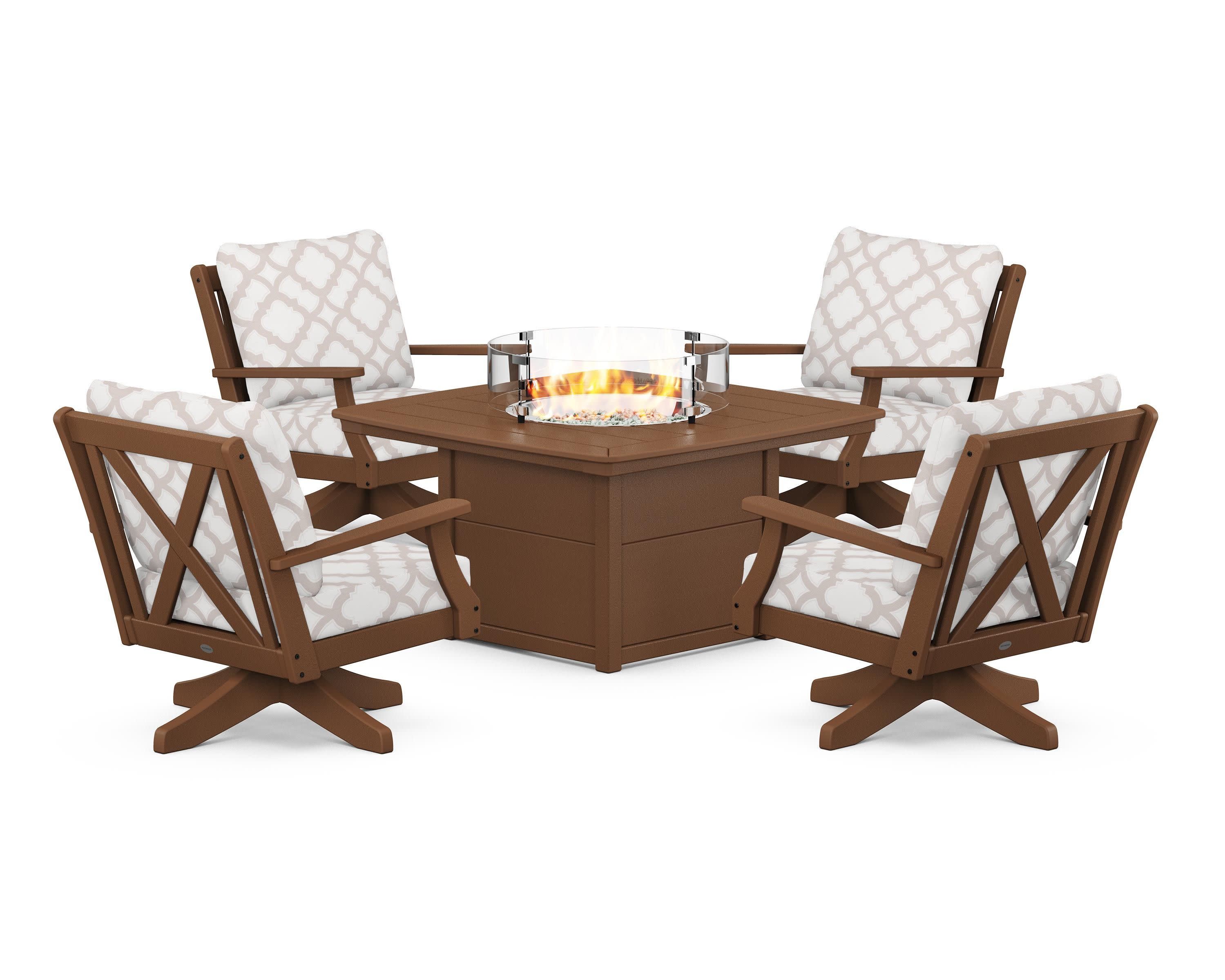 Braxton 5-Piece Deep Seating Swivel Conversation Set with Fire Pit Table