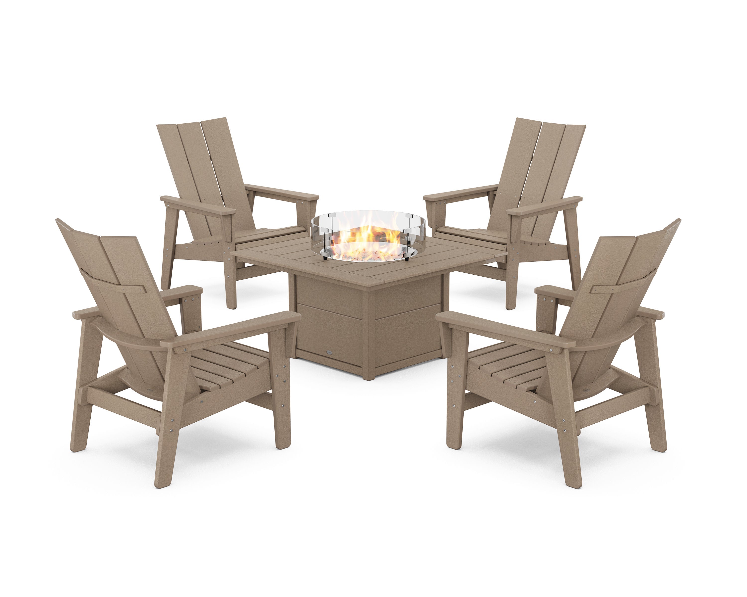 5-Piece Modern Grand Upright Adirondack Conversation Set with Fire Pit Table