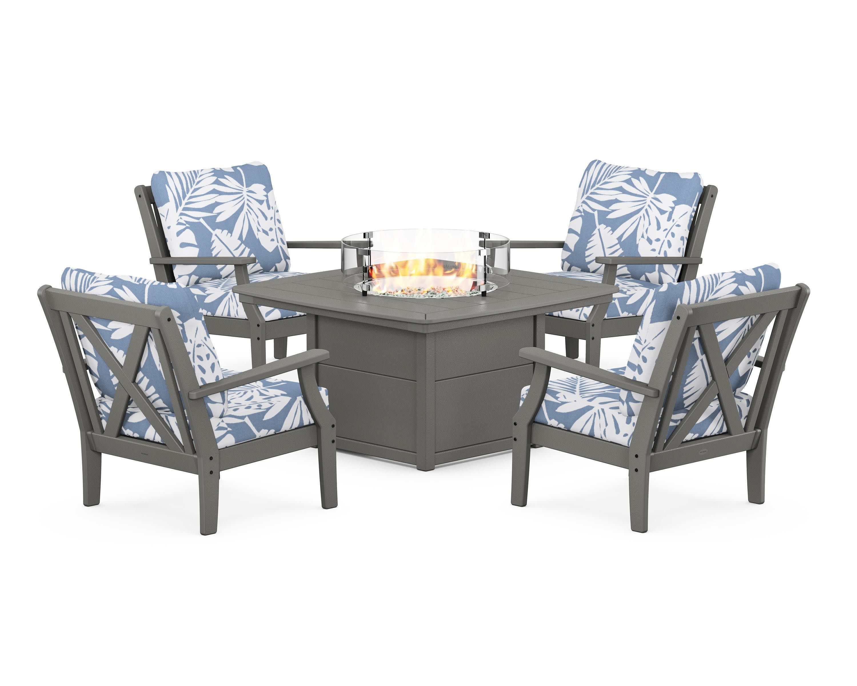 Braxton 5-Piece Deep Seating Conversation Set with Fire Pit Table