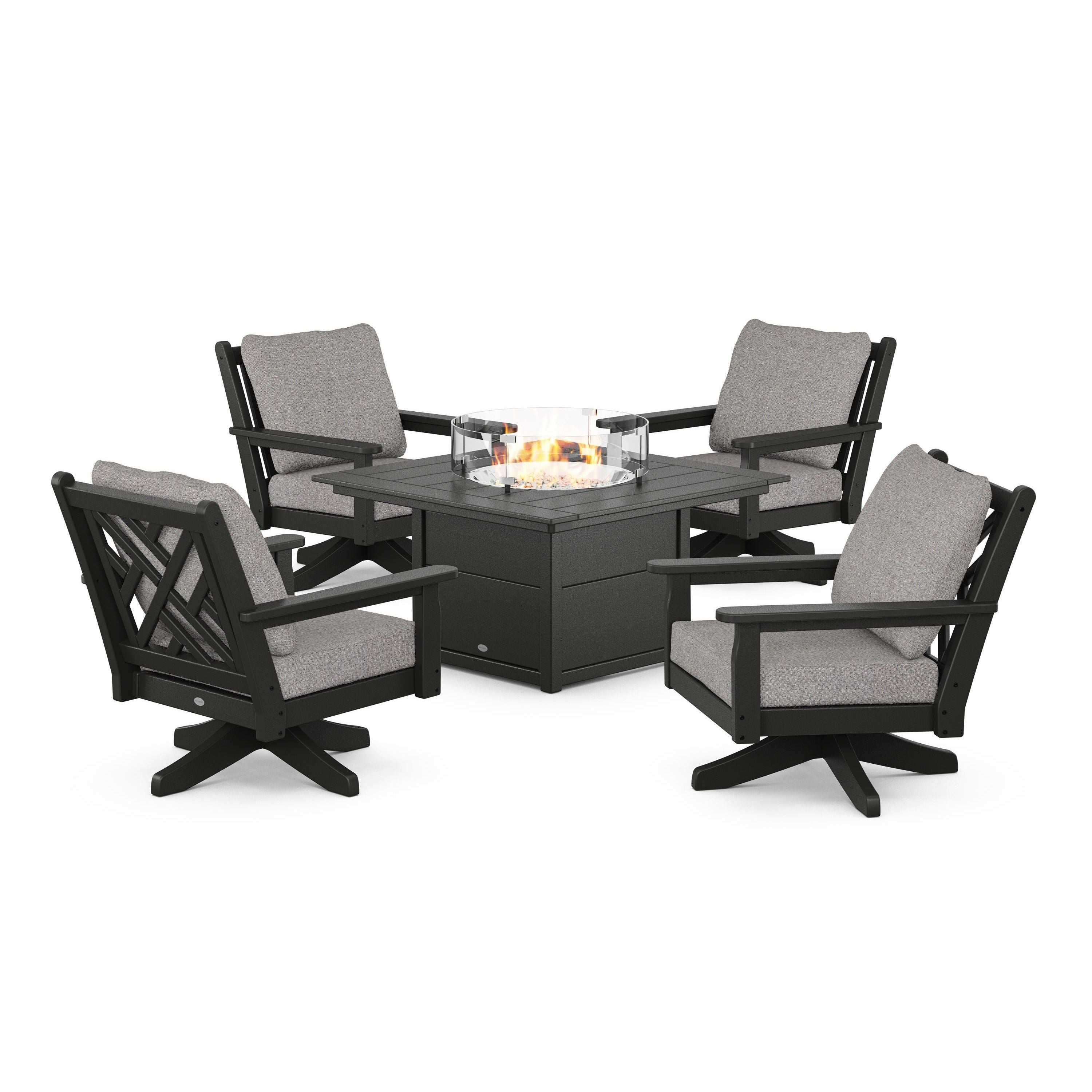 Chippendale 5-Piece Deep Seating Swivel Conversation Set with Fire Pit Table