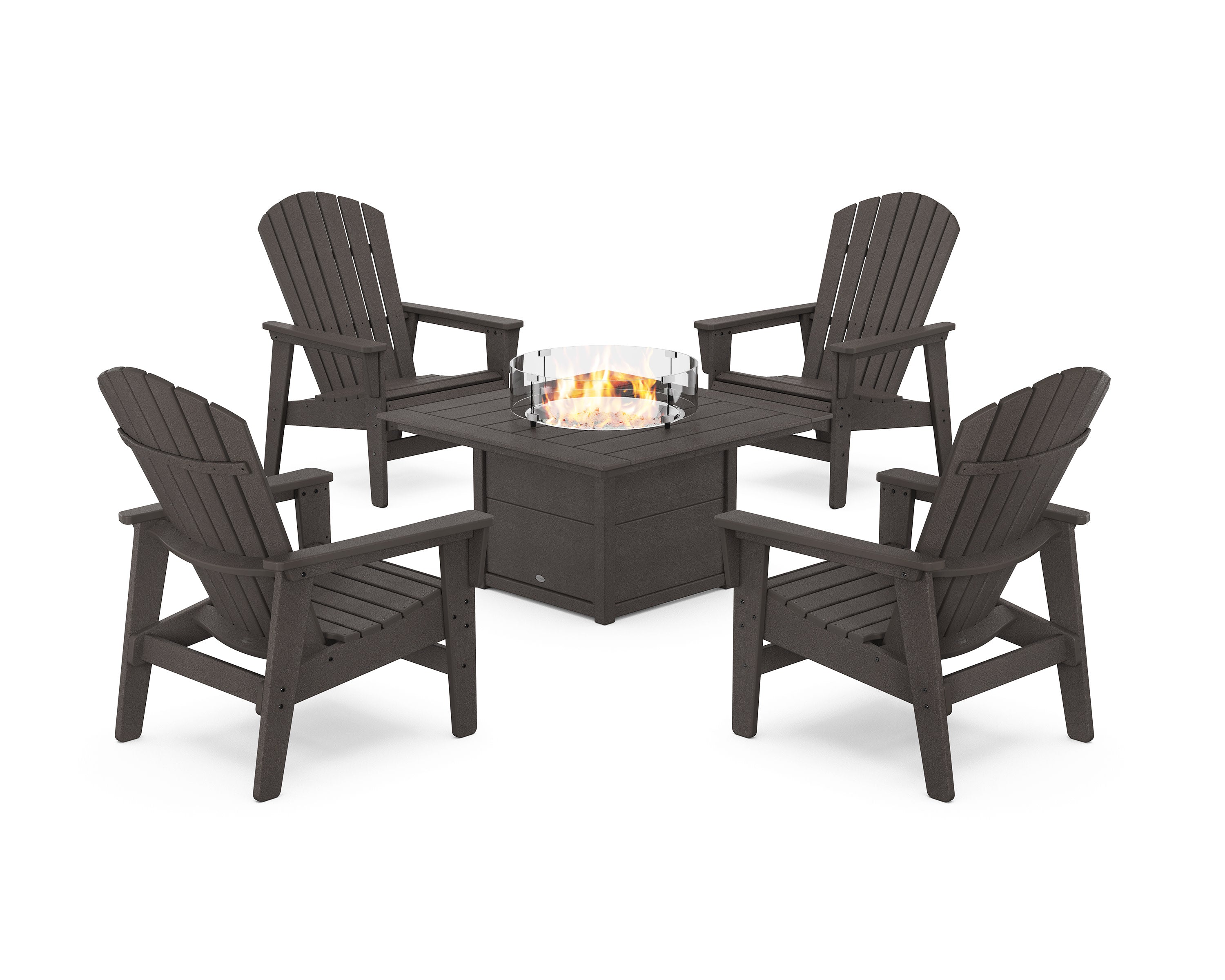 5-Piece Nautical Grand Upright Adirondack Conversation Set with Fire Pit Table