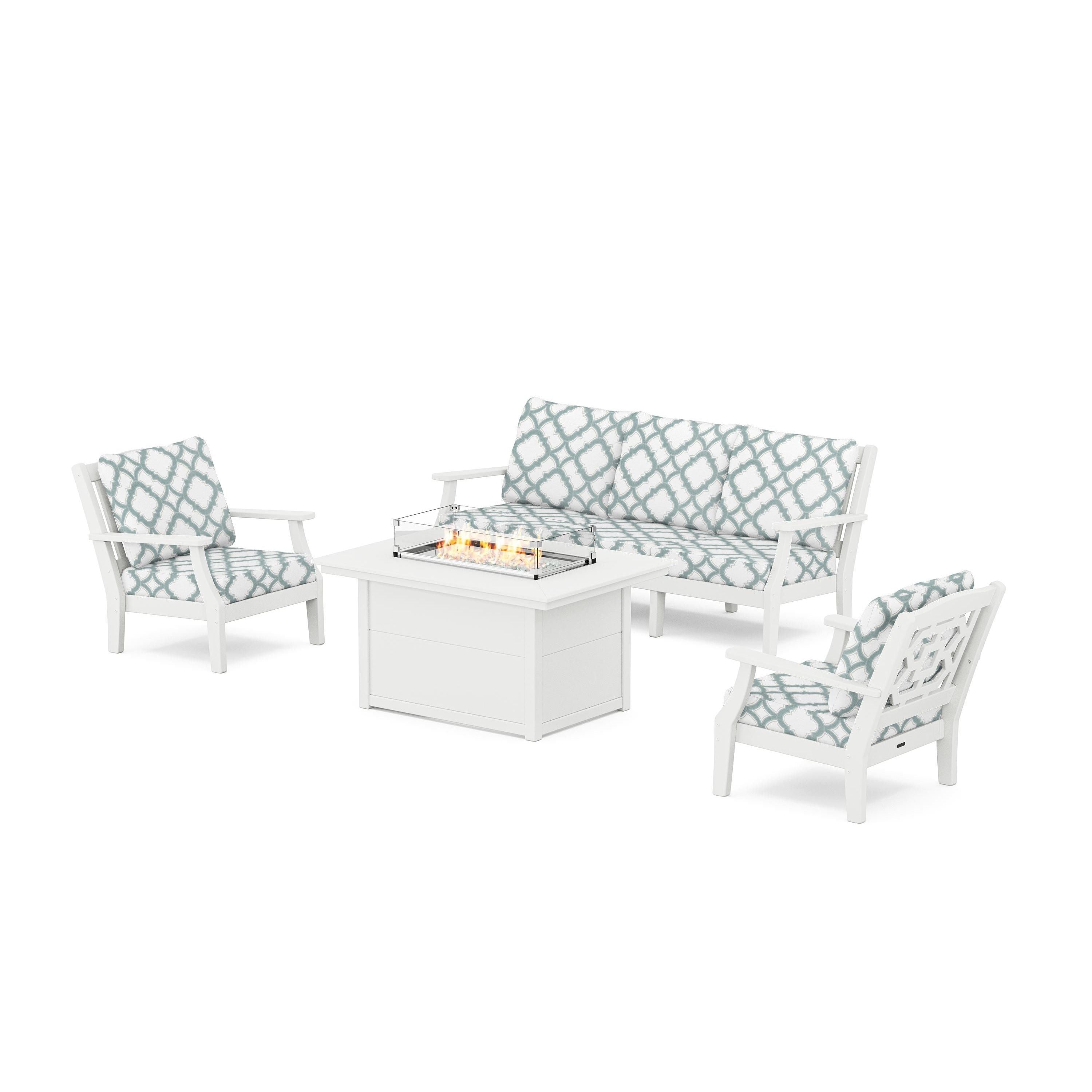 Chinoiserie Deep Seating Fire Pit Table Set