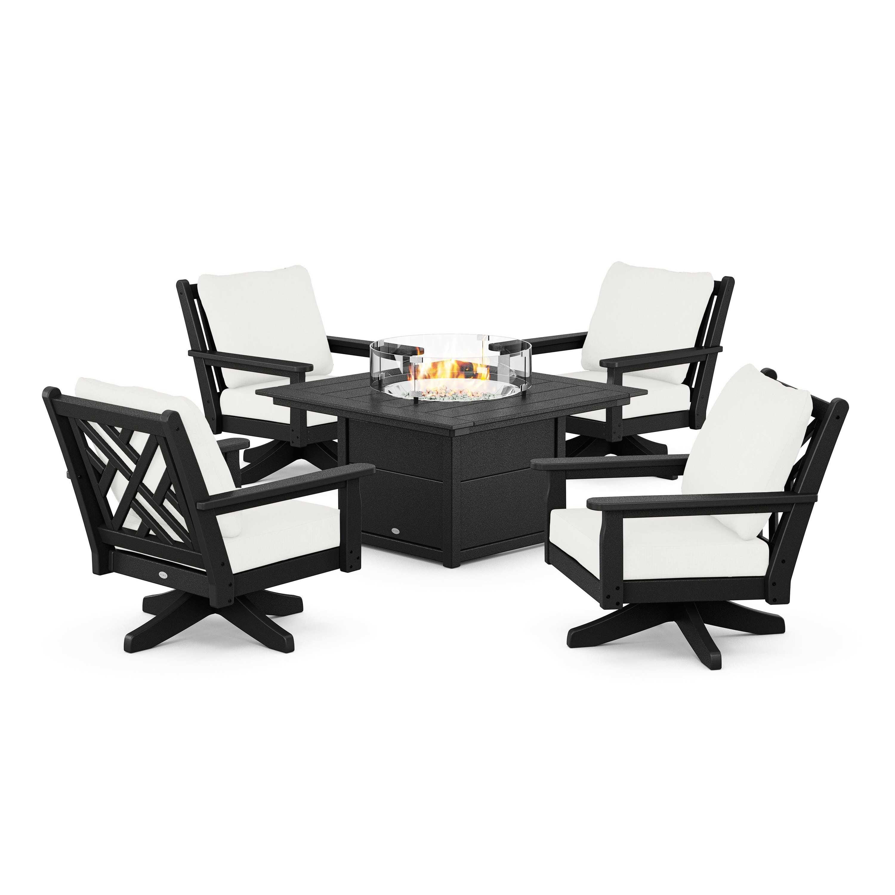 Chippendale 5-Piece Deep Seating Swivel Conversation Set with Fire Pit Table