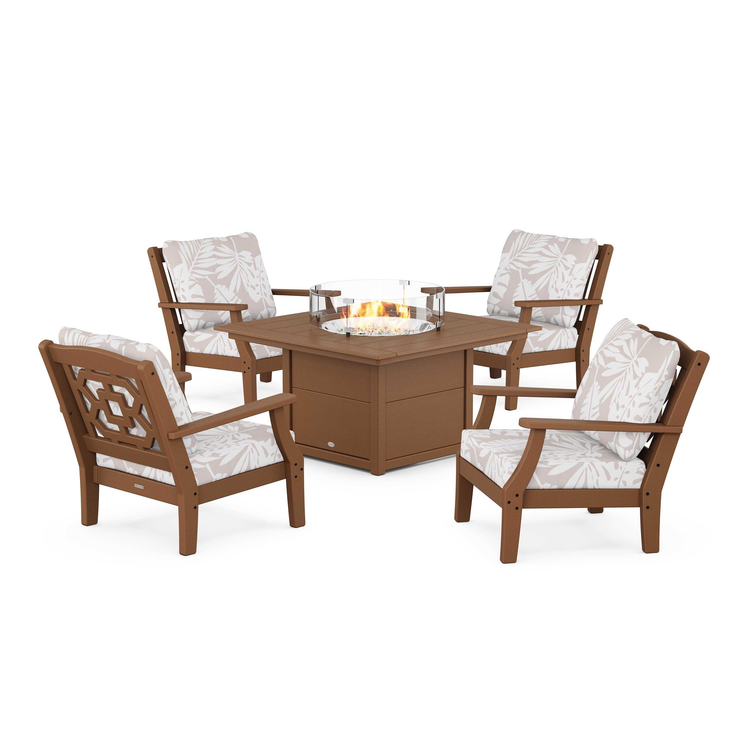 Chinoiserie 5-Piece Deep Seating Set with Fire Pit Table