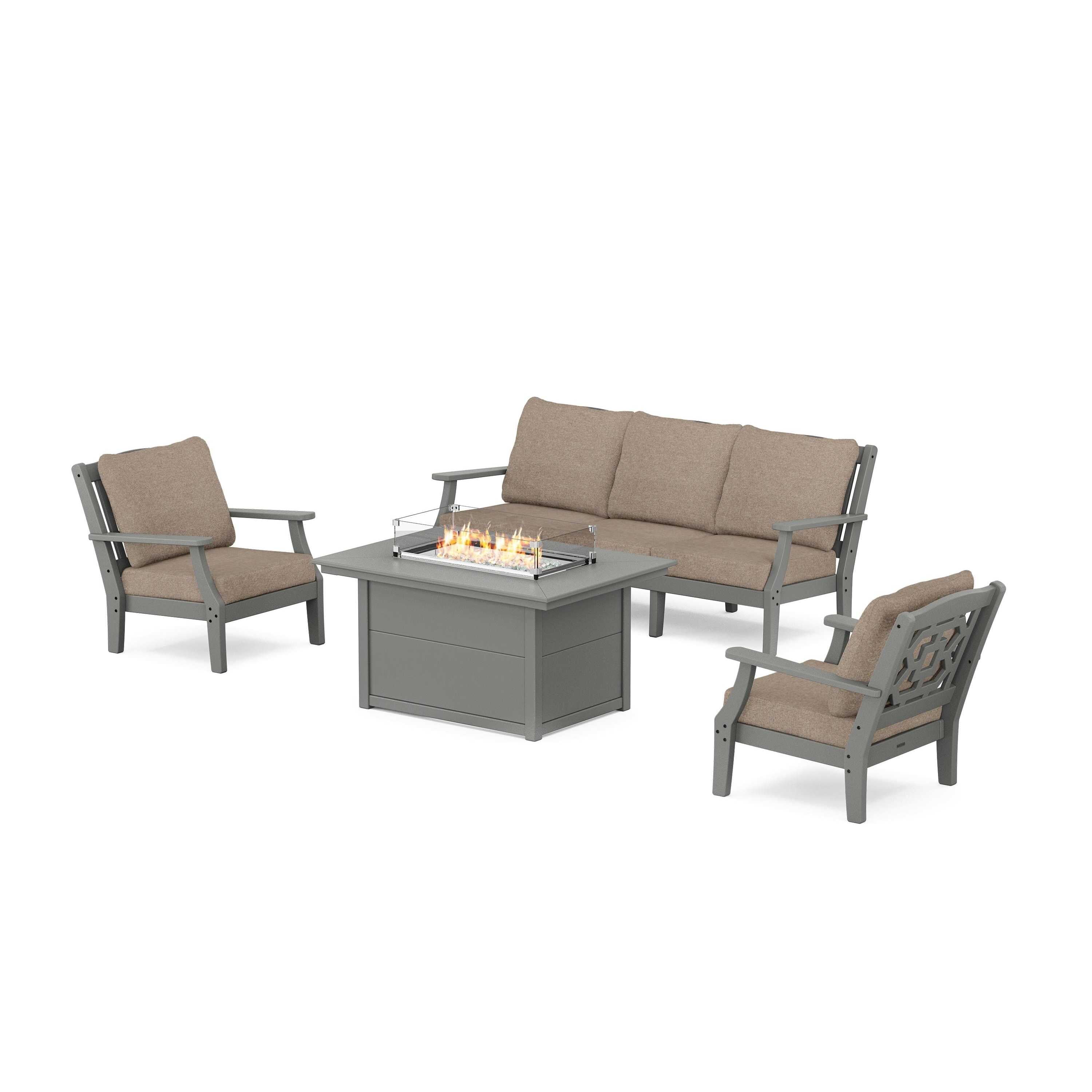Chinoiserie Deep Seating Fire Pit Table Set