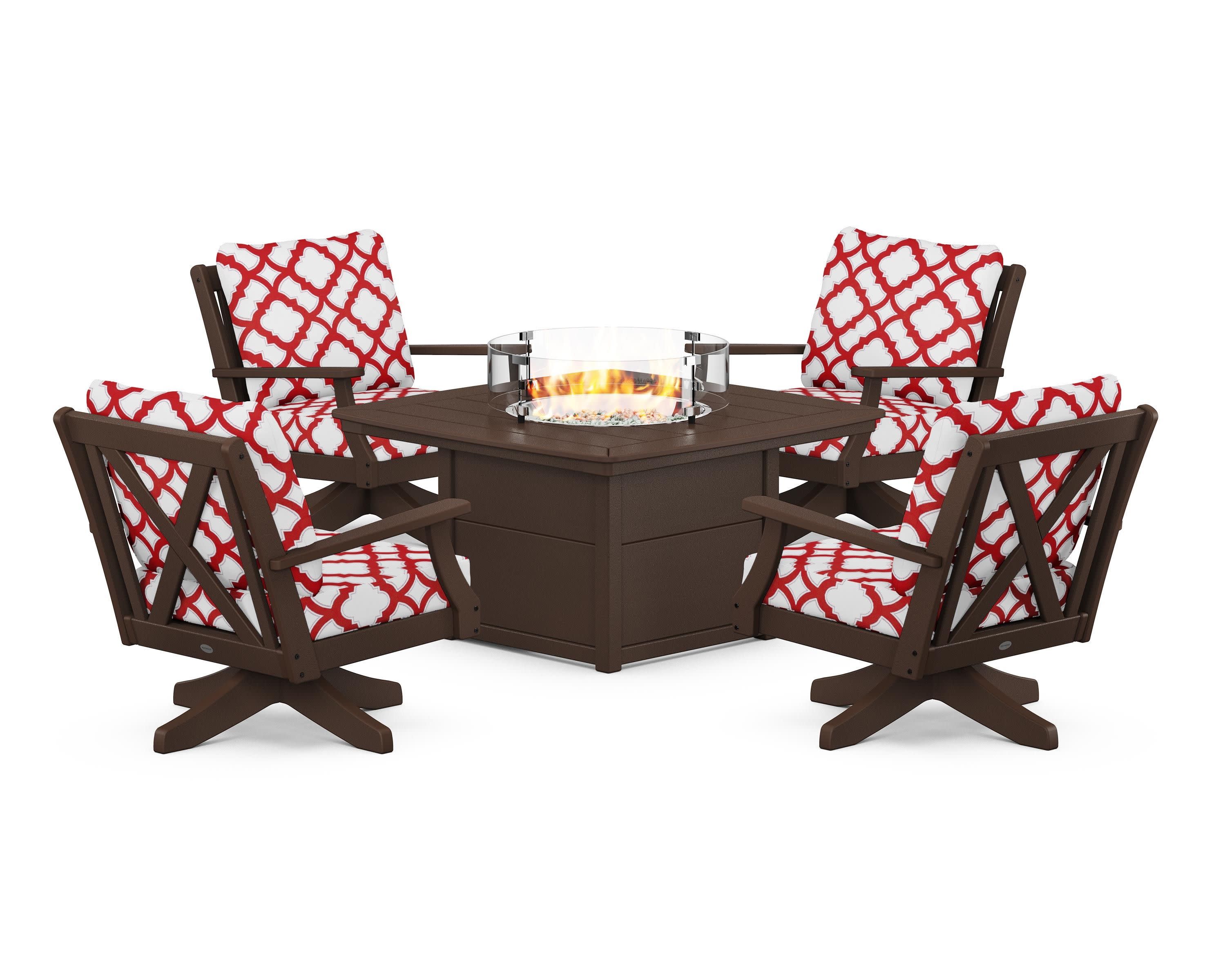 Braxton 5-Piece Deep Seating Swivel Conversation Set with Fire Pit Table
