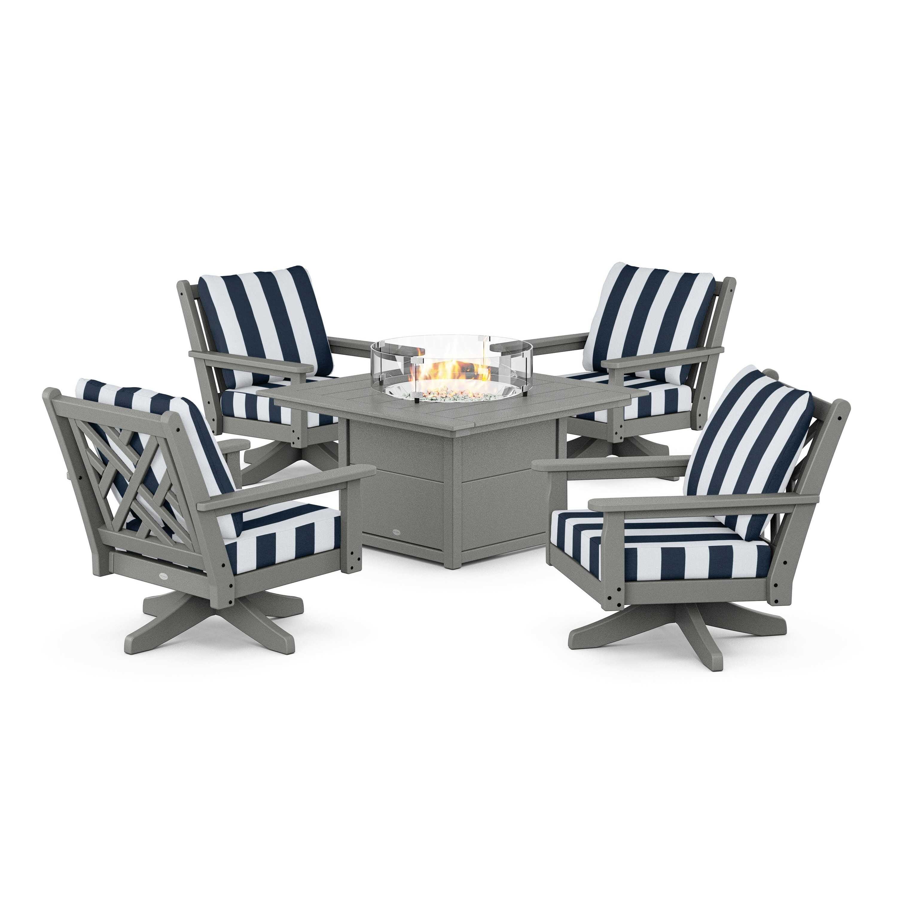 Chippendale 5-Piece Deep Seating Swivel Conversation Set with Fire Pit Table