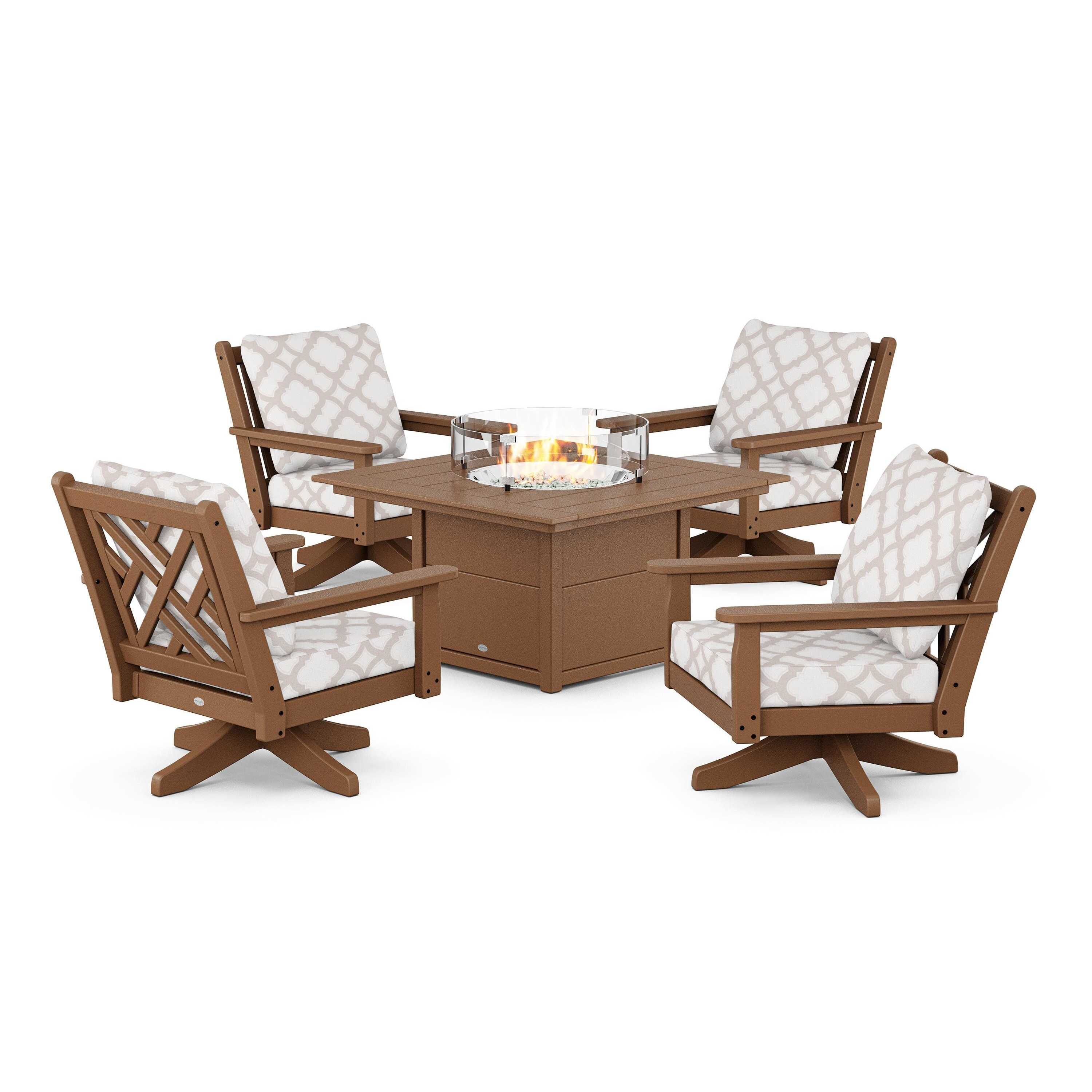 Chippendale 5-Piece Deep Seating Swivel Conversation Set with Fire Pit Table