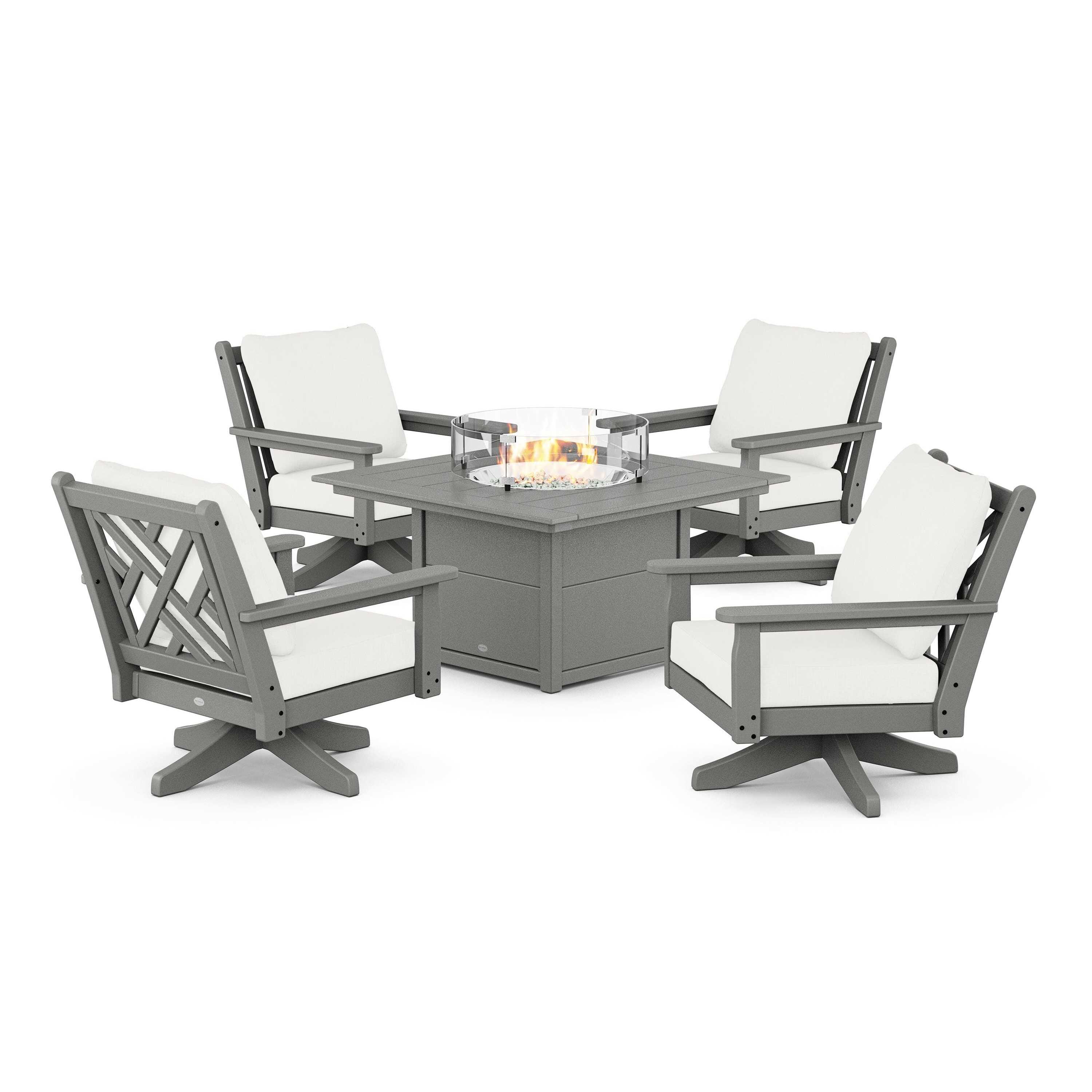 Chippendale 5-Piece Deep Seating Swivel Conversation Set with Fire Pit Table