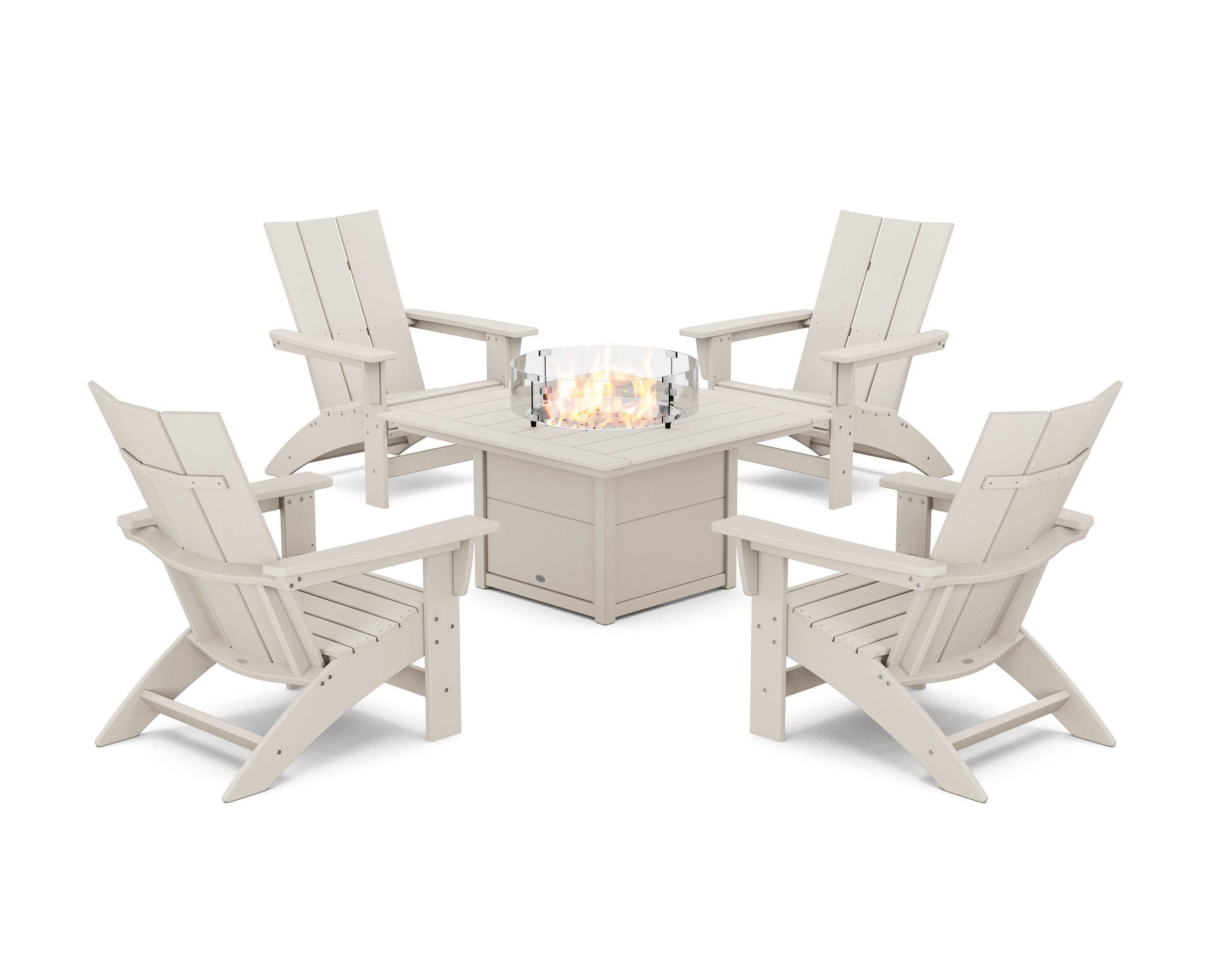 5-Piece Modern Grand Adirondack Conversation Set with Fire Pit Table