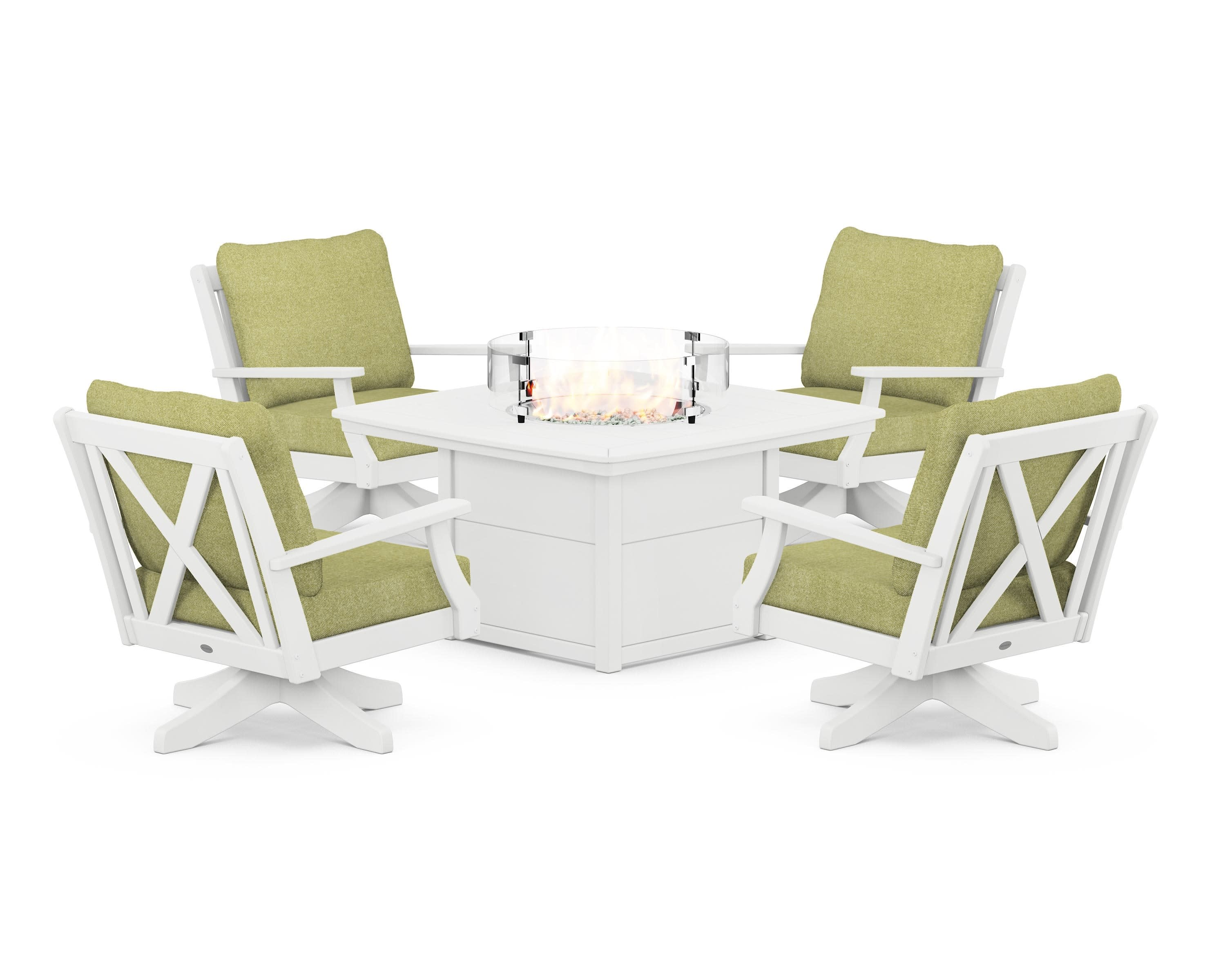 Braxton 5-Piece Deep Seating Swivel Conversation Set with Fire Pit Table