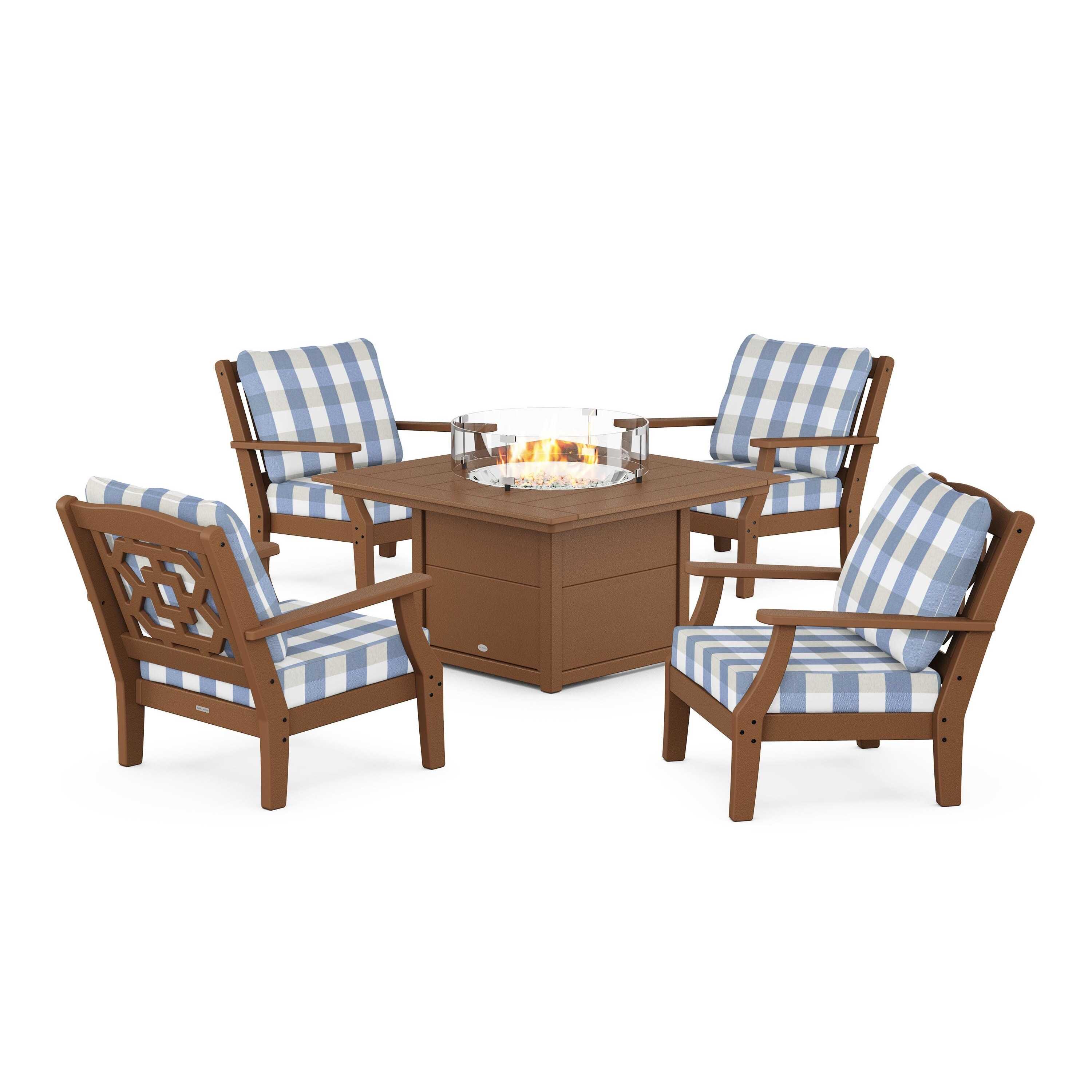 Chinoiserie 5-Piece Deep Seating Set with Fire Pit Table