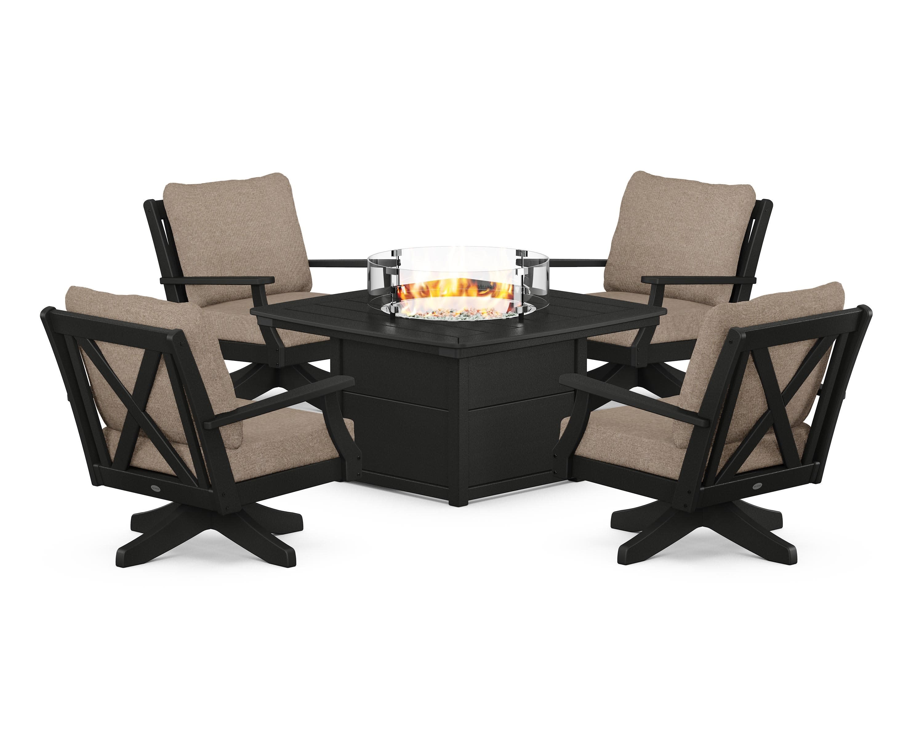 Braxton 5-Piece Deep Seating Swivel Conversation Set with Fire Pit Table