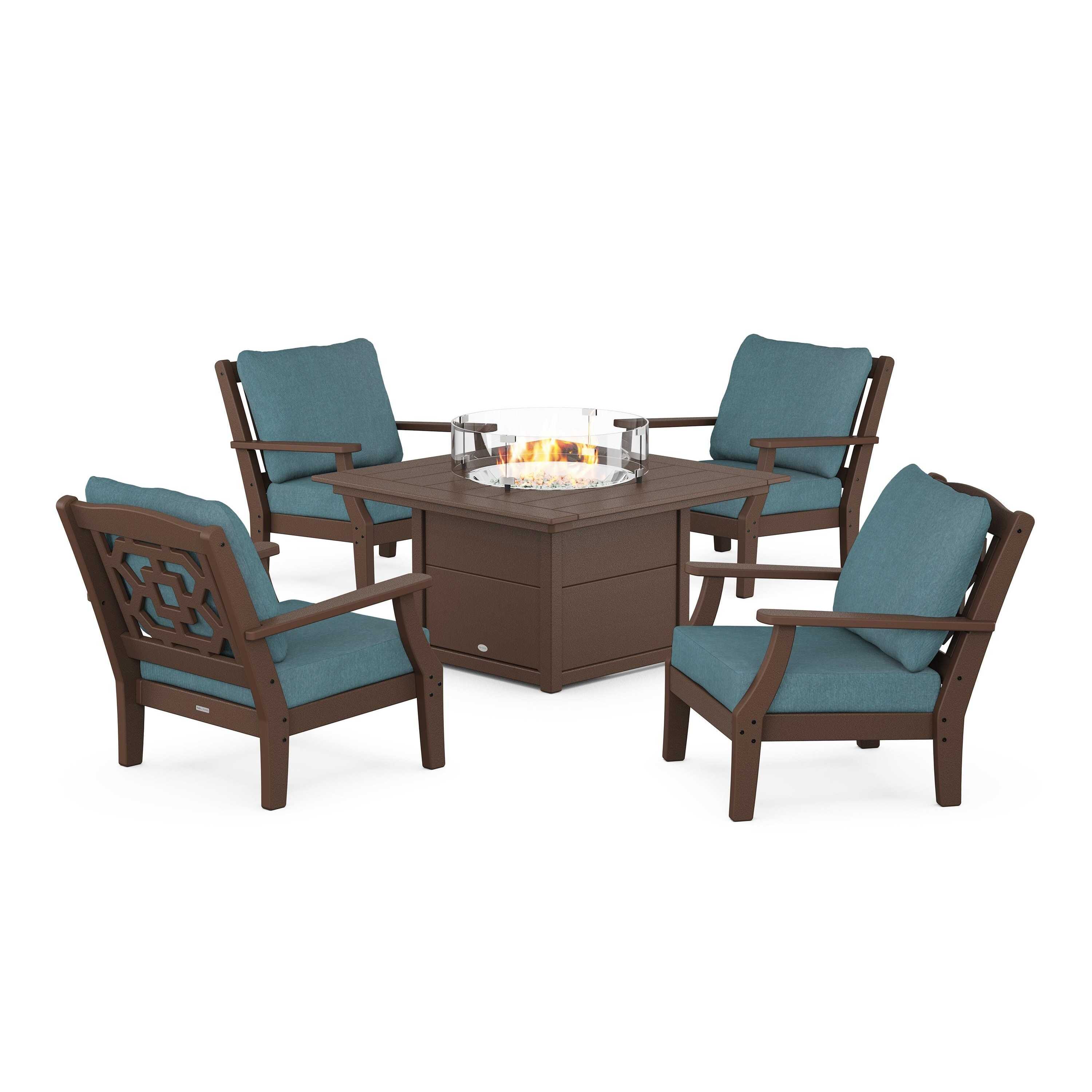 Chinoiserie 5-Piece Deep Seating Set with Fire Pit Table