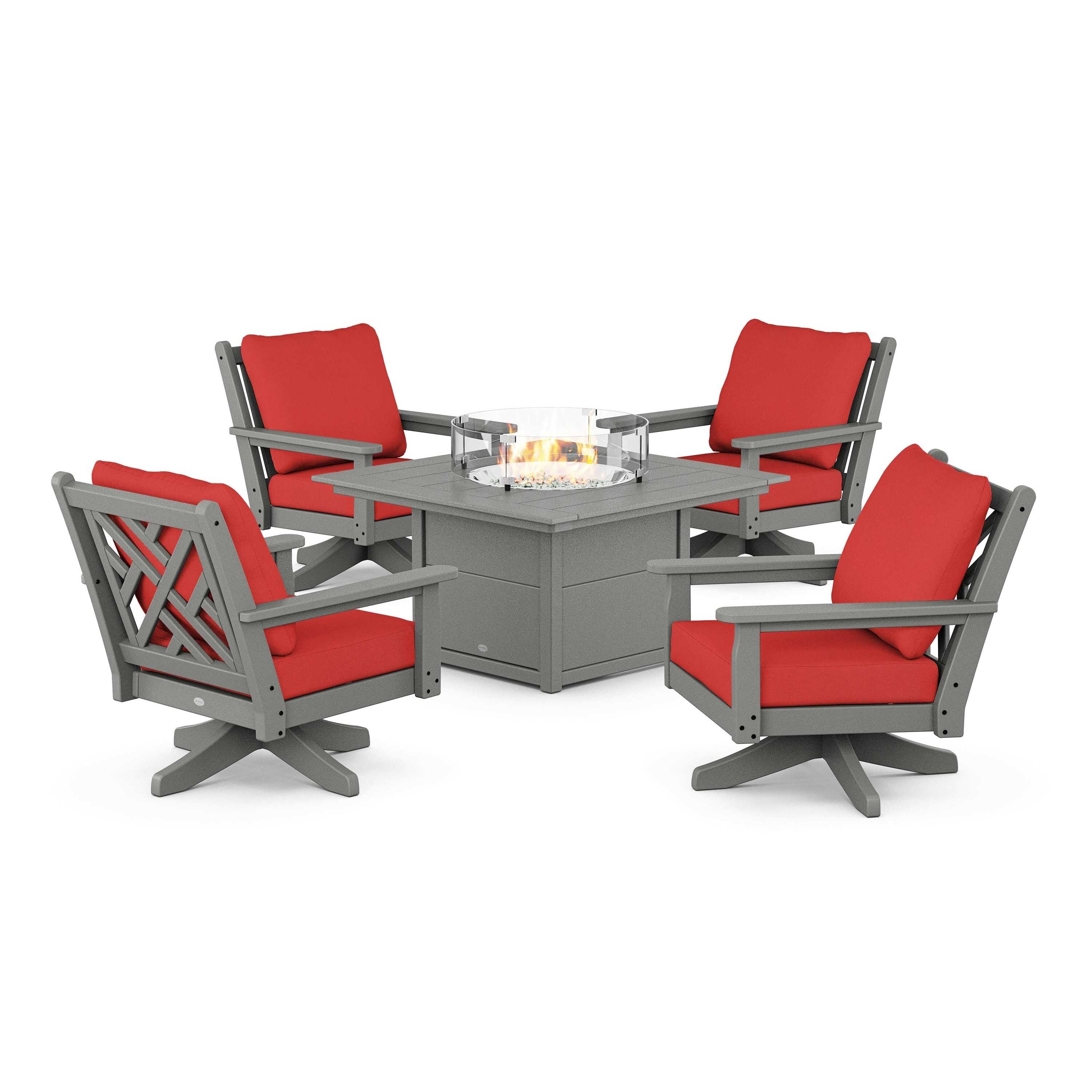 Chippendale 5-Piece Deep Seating Swivel Conversation Set with Fire Pit Table