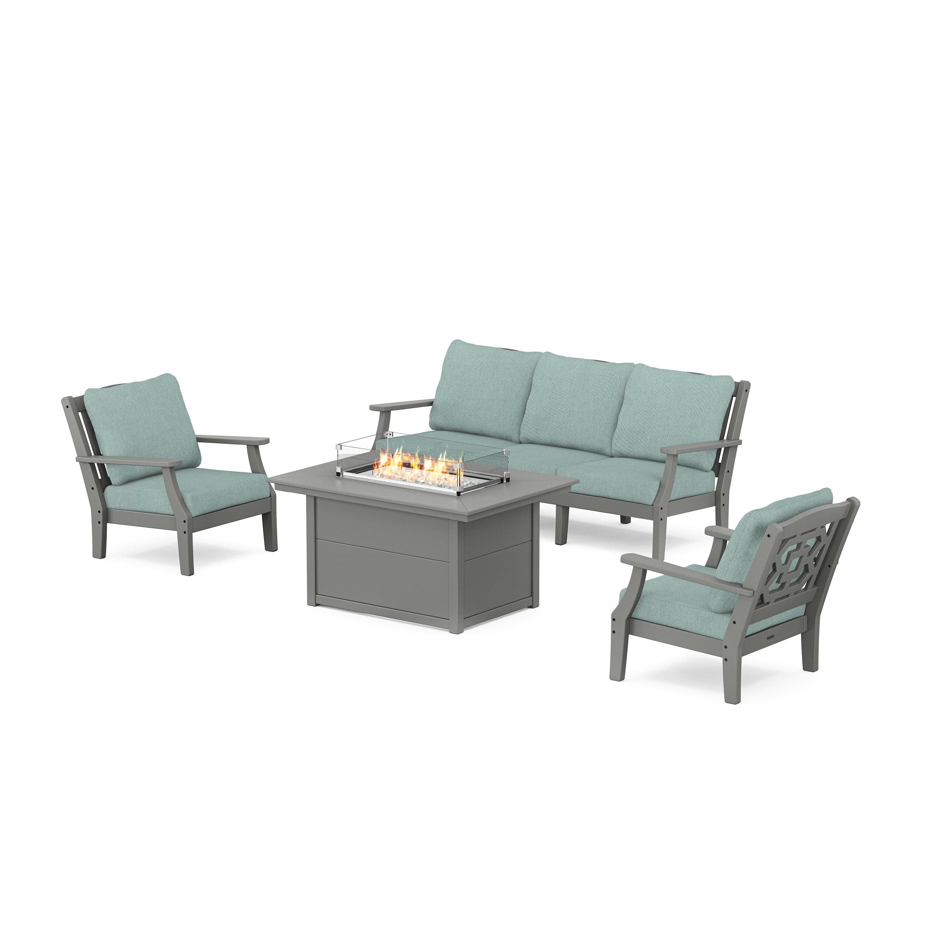 Chinoiserie Deep Seating Fire Pit Table Set