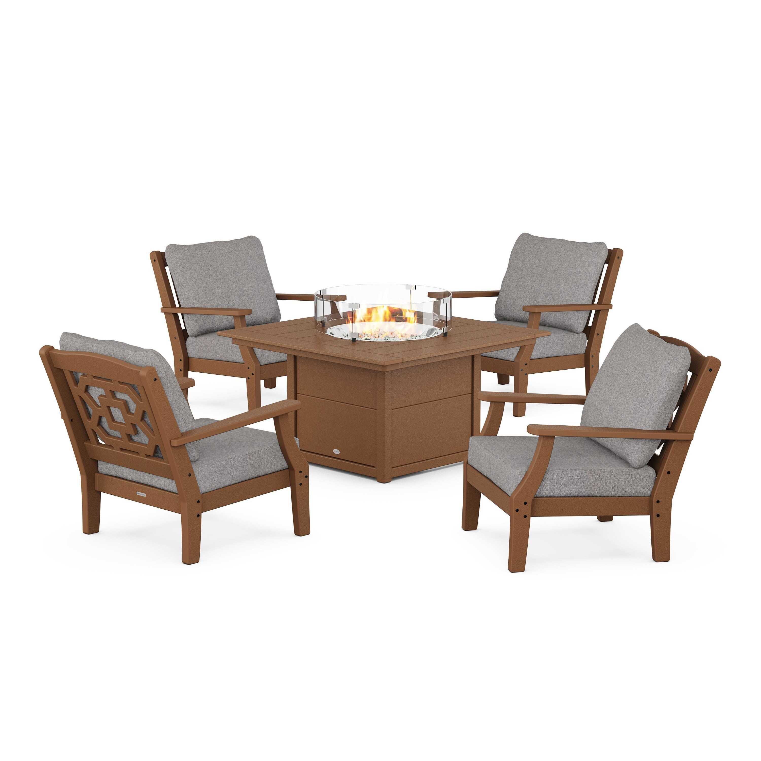 Chinoiserie 5-Piece Deep Seating Set with Fire Pit Table