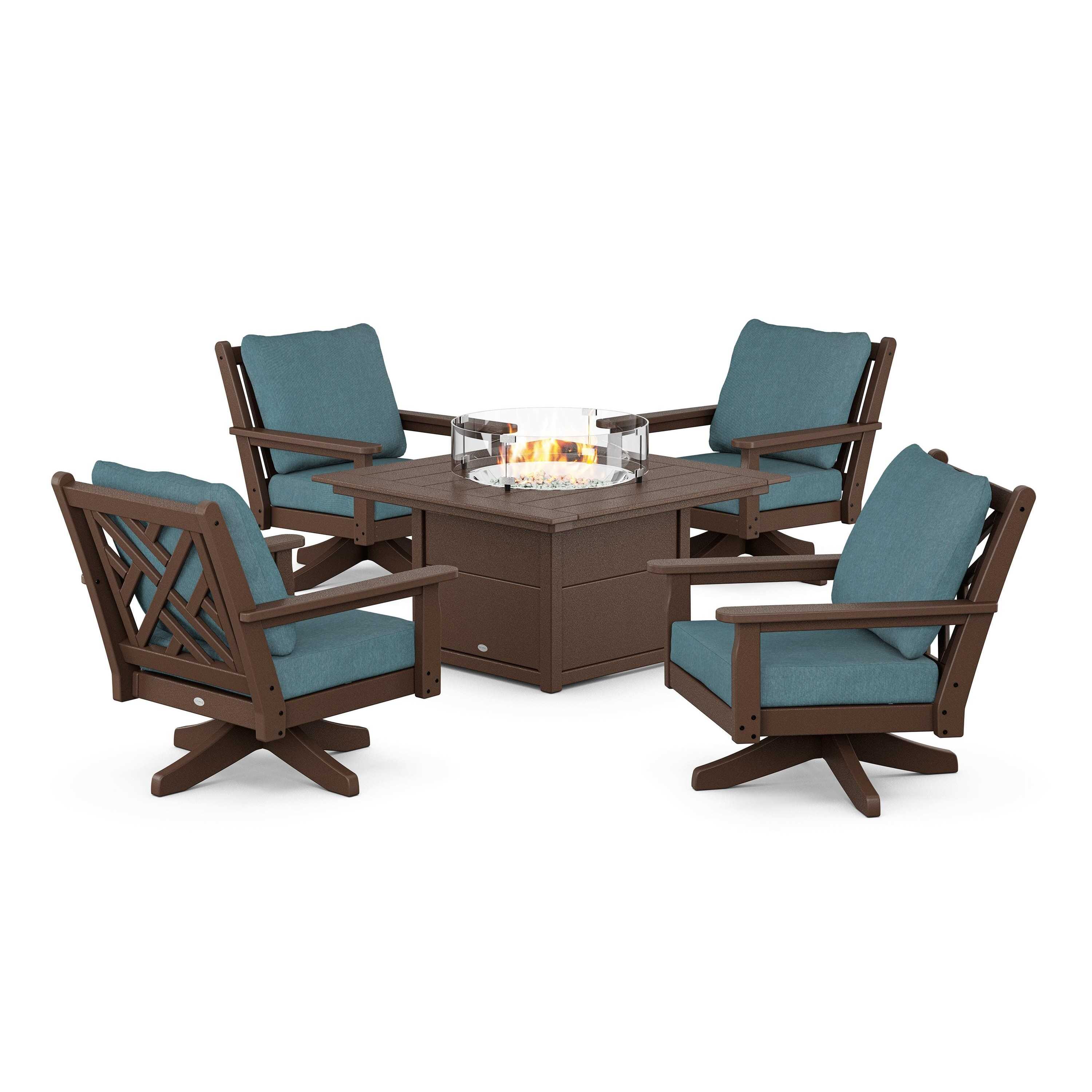 Chippendale 5-Piece Deep Seating Swivel Conversation Set with Fire Pit Table