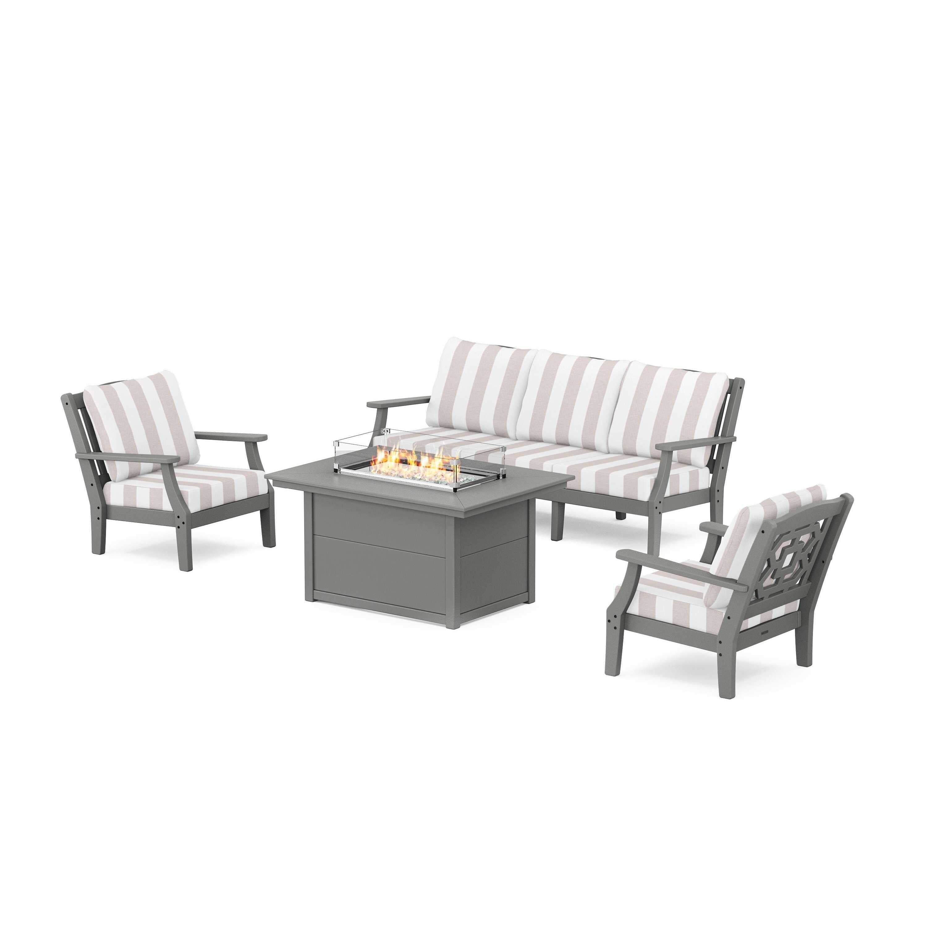 Chinoiserie Deep Seating Fire Pit Table Set