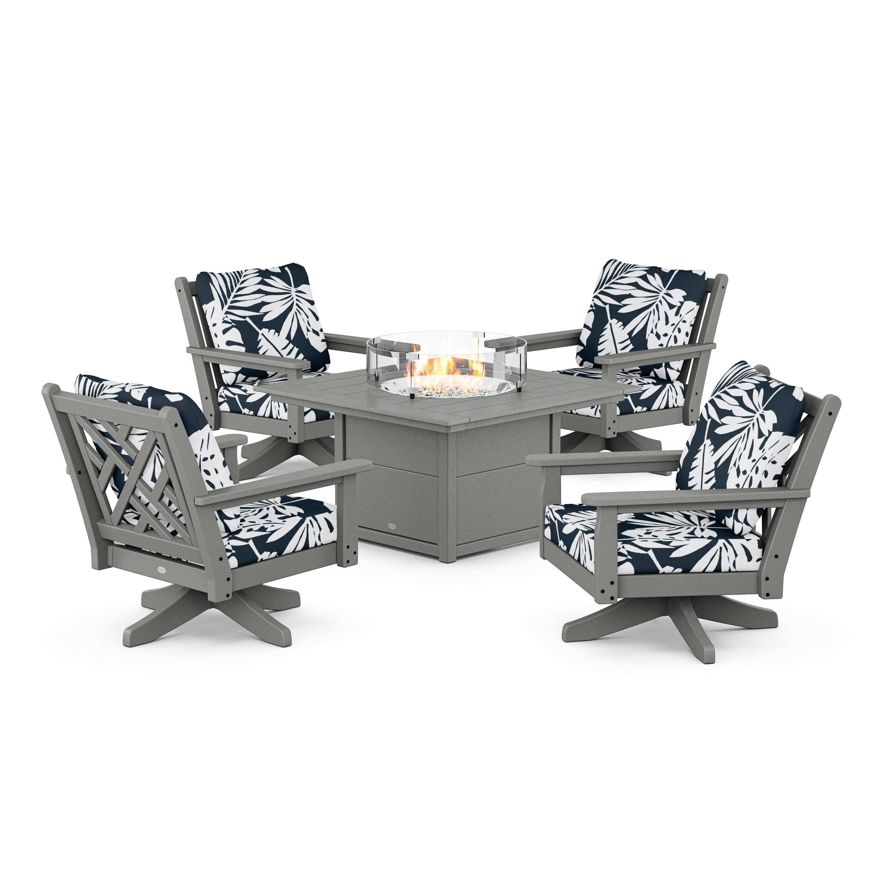 Chippendale 5-Piece Deep Seating Swivel Conversation Set with Fire Pit Table