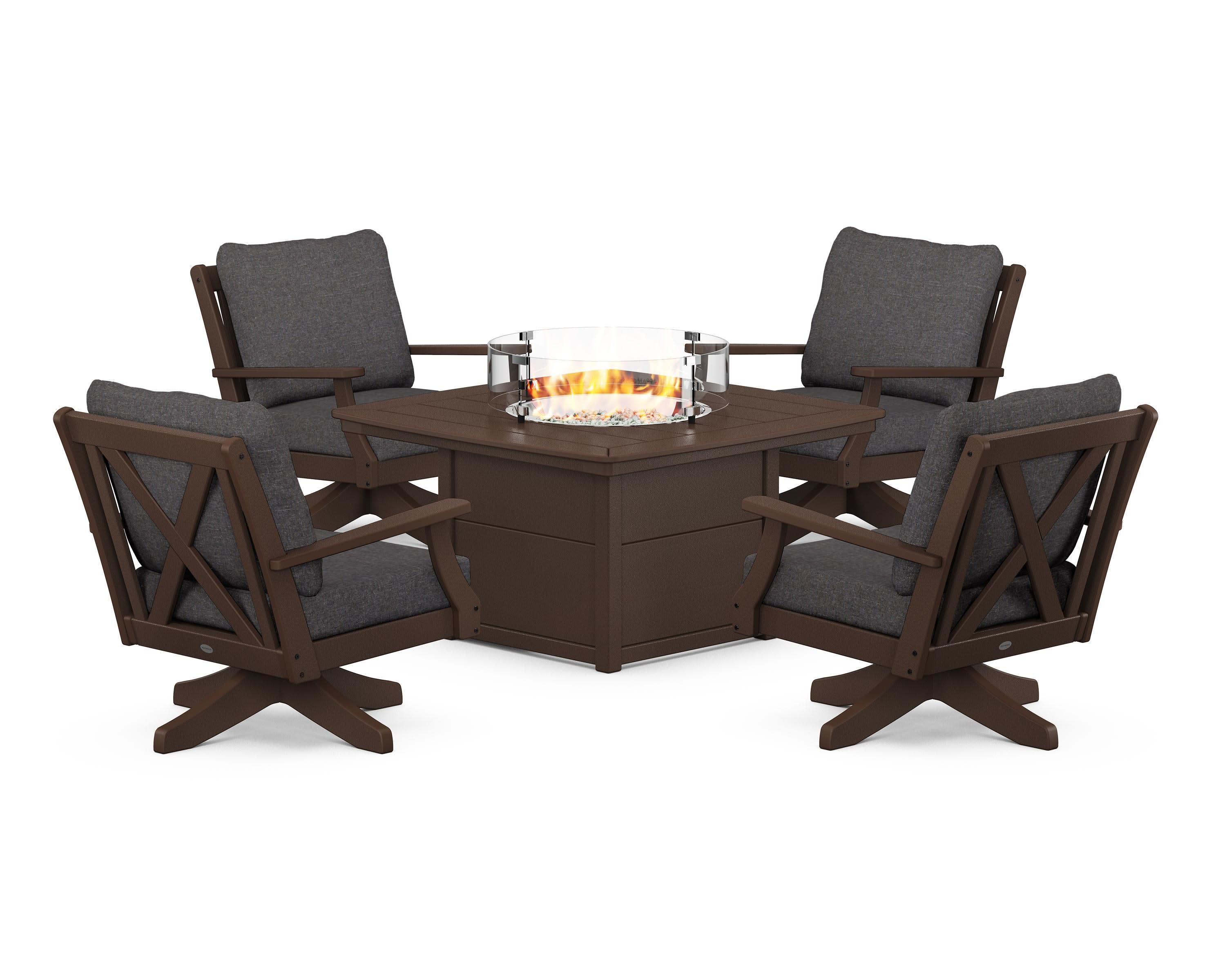 Braxton 5-Piece Deep Seating Swivel Conversation Set with Fire Pit Table