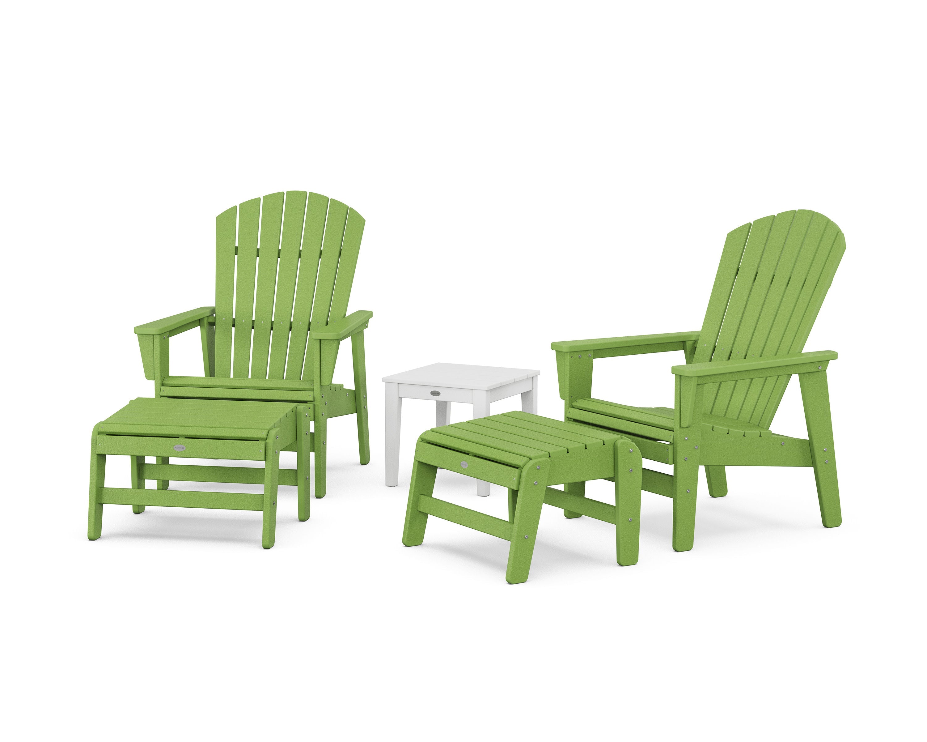 5-Piece Nautical Grand Upright Adirondack Set with Ottomans and Side Table