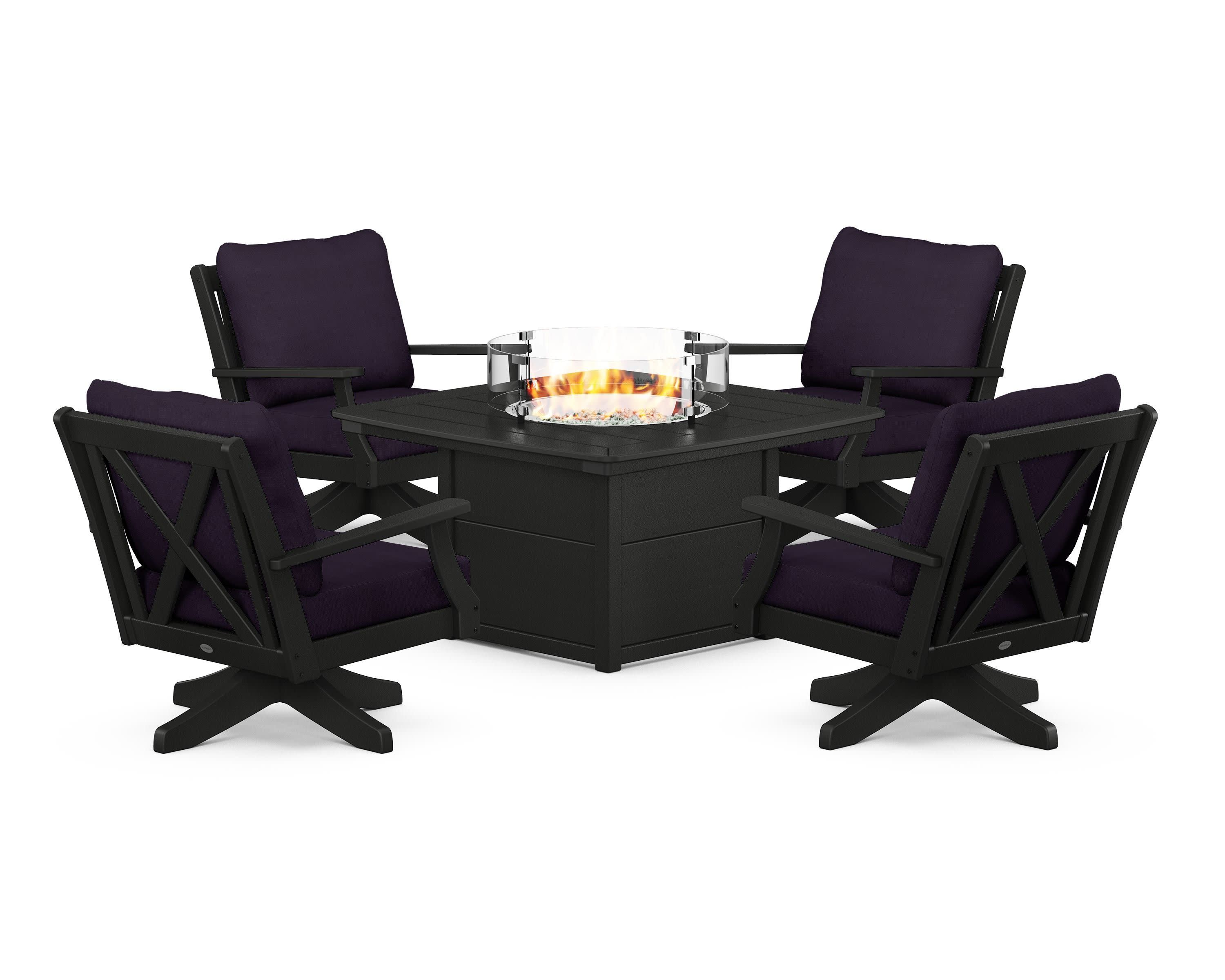 Braxton 5-Piece Deep Seating Swivel Conversation Set with Fire Pit Table