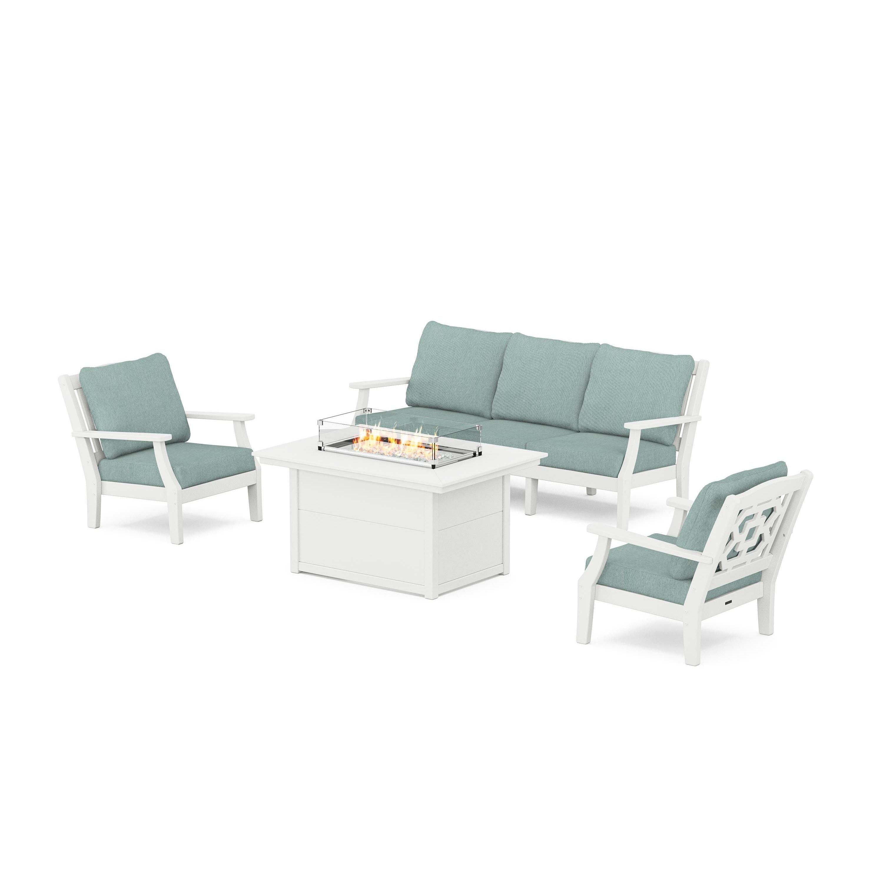 Chinoiserie Deep Seating Fire Pit Table Set