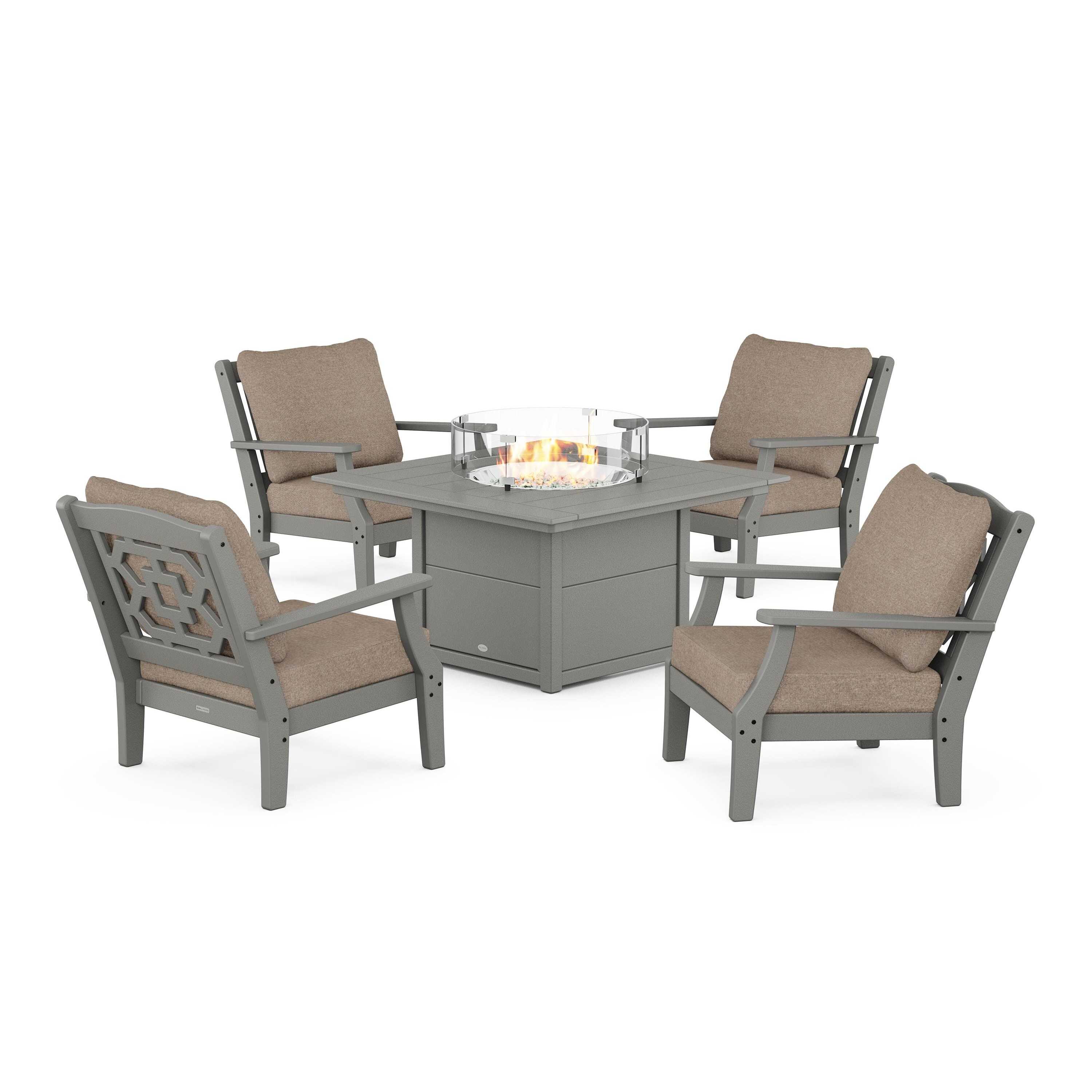 Chinoiserie 5-Piece Deep Seating Set with Fire Pit Table
