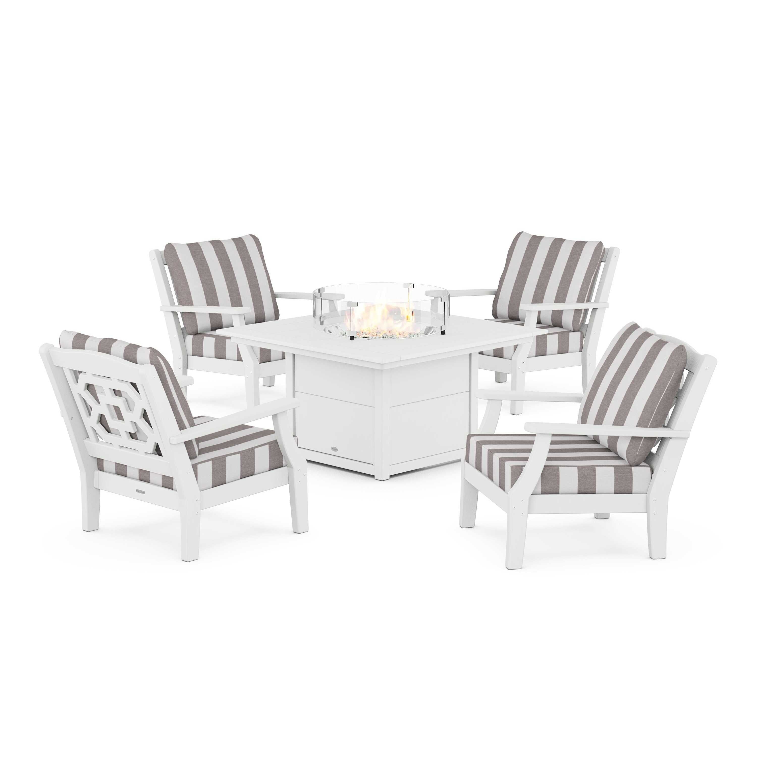 Chinoiserie 5-Piece Deep Seating Set with Fire Pit Table