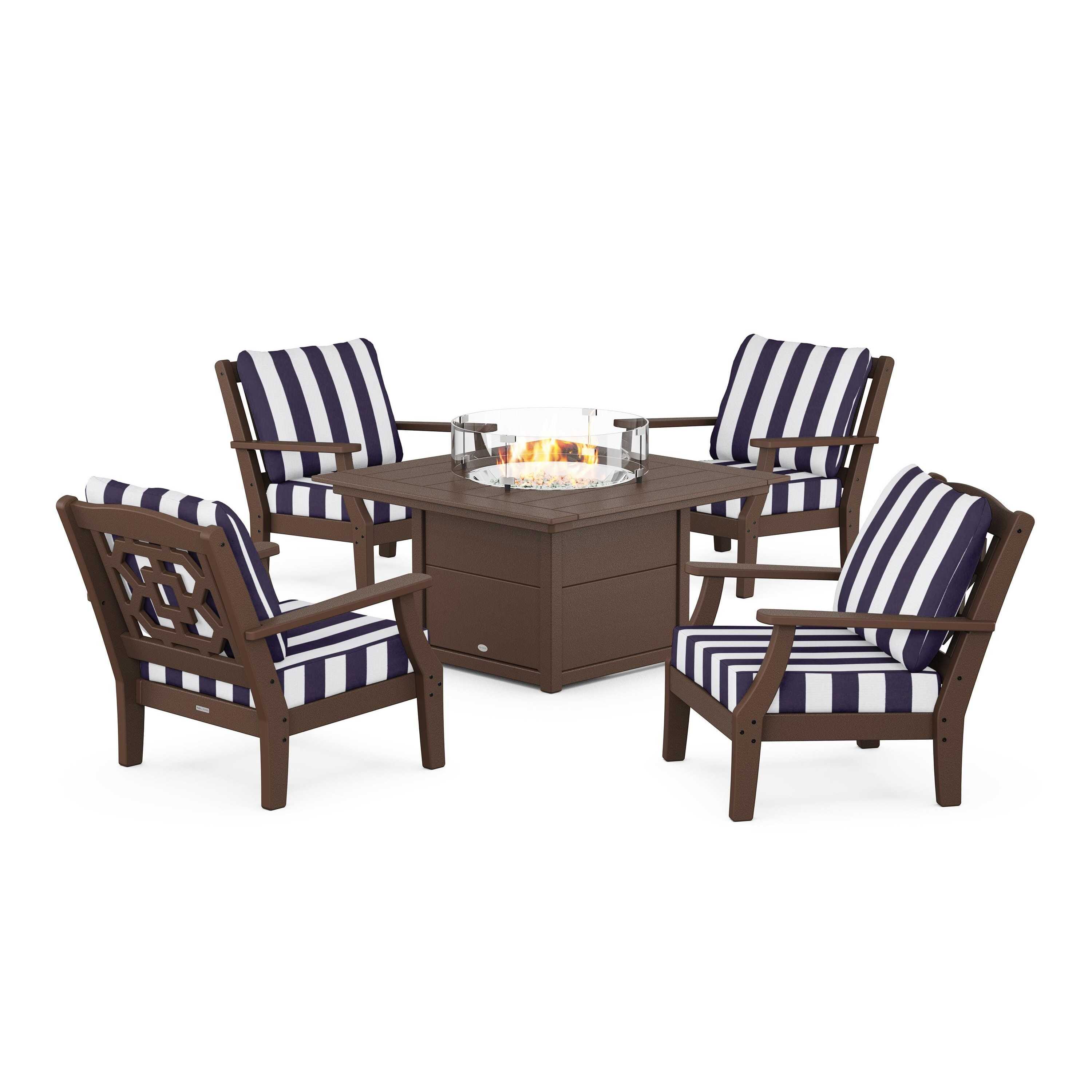 Chinoiserie 5-Piece Deep Seating Set with Fire Pit Table