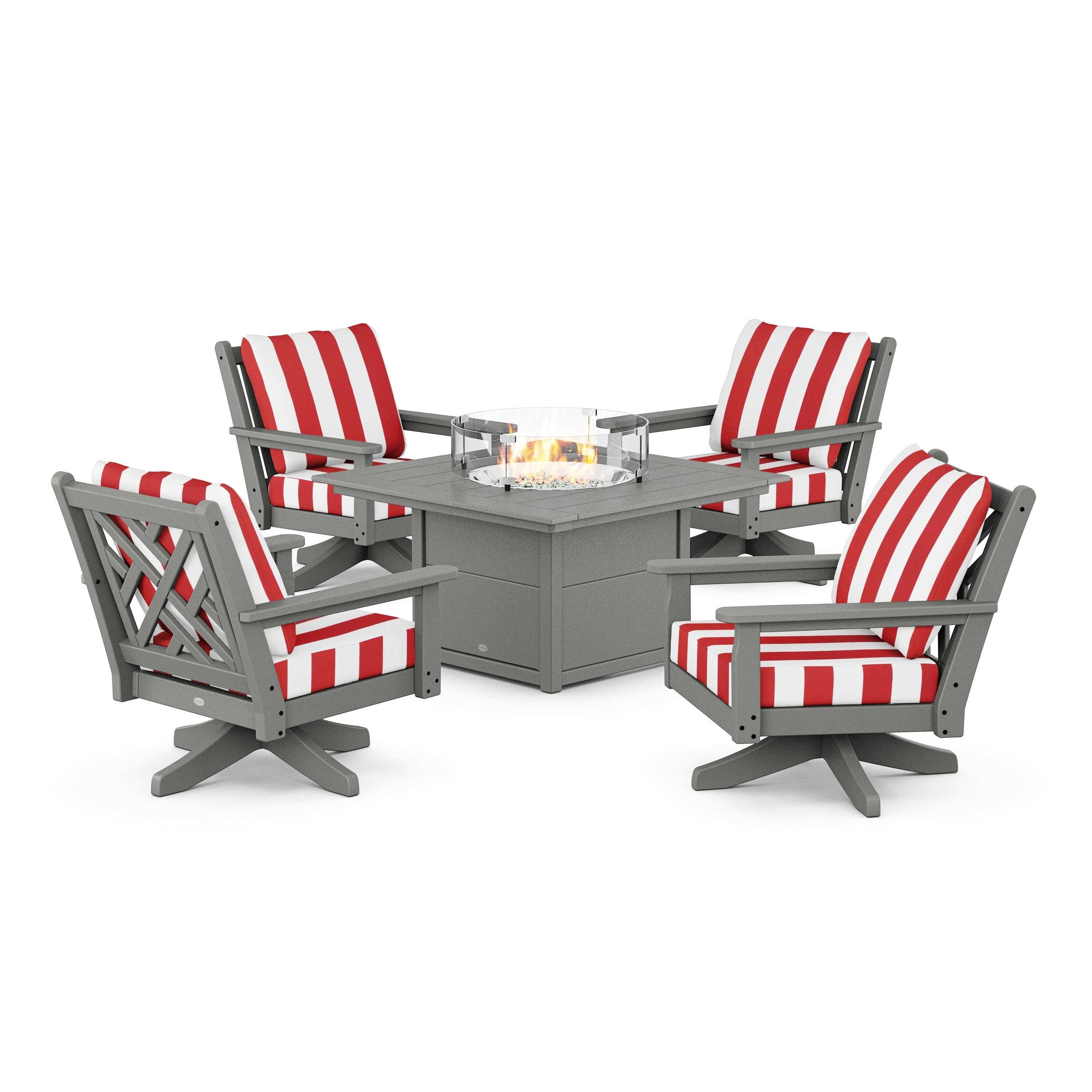 Chippendale 5-Piece Deep Seating Swivel Conversation Set with Fire Pit Table