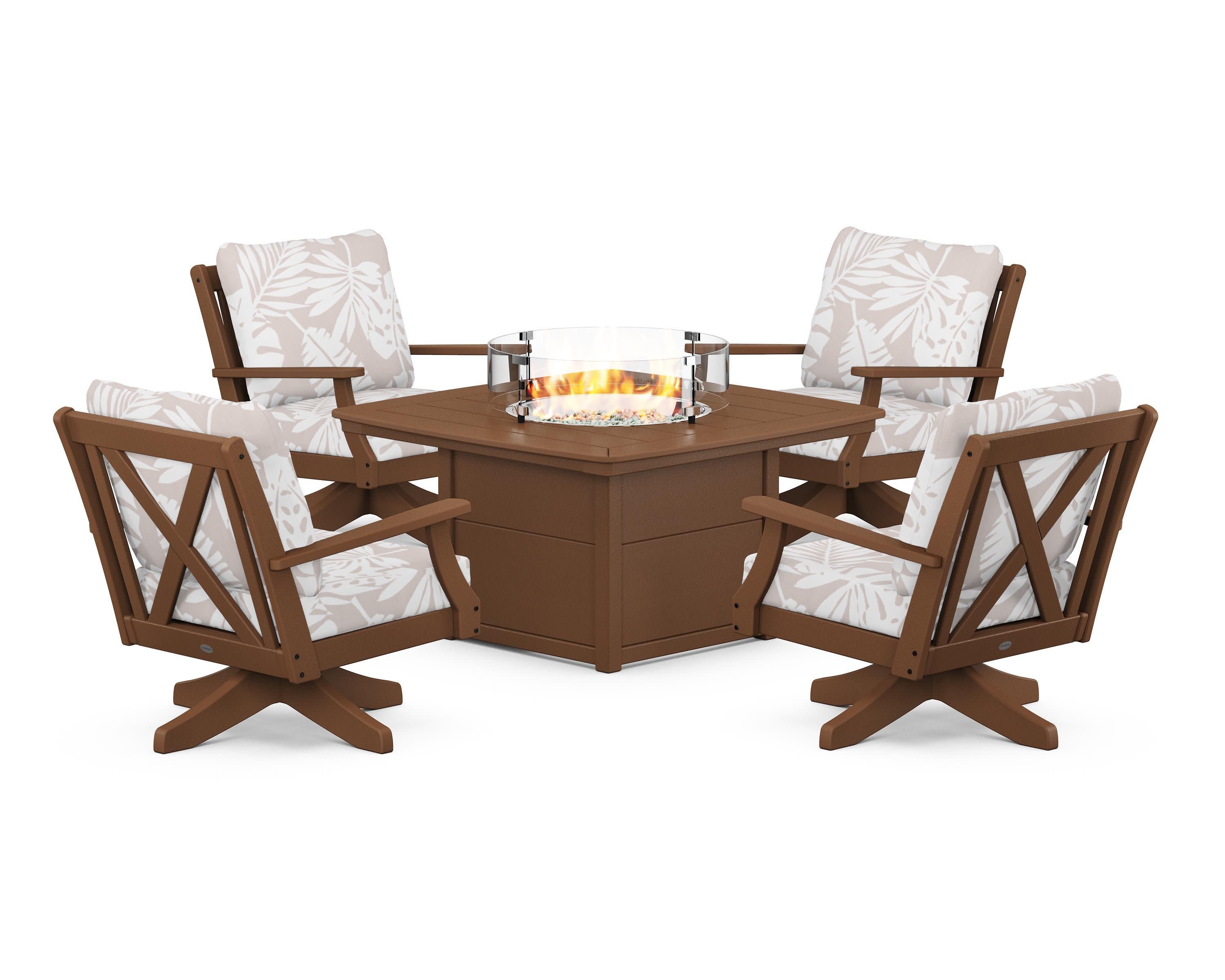 Braxton 5-Piece Deep Seating Swivel Conversation Set with Fire Pit Table