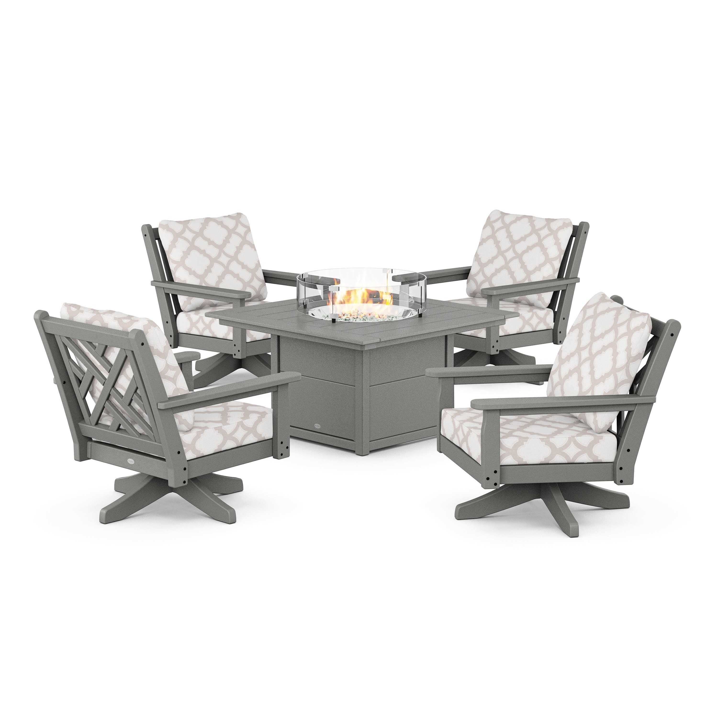 Chippendale 5-Piece Deep Seating Swivel Conversation Set with Fire Pit Table