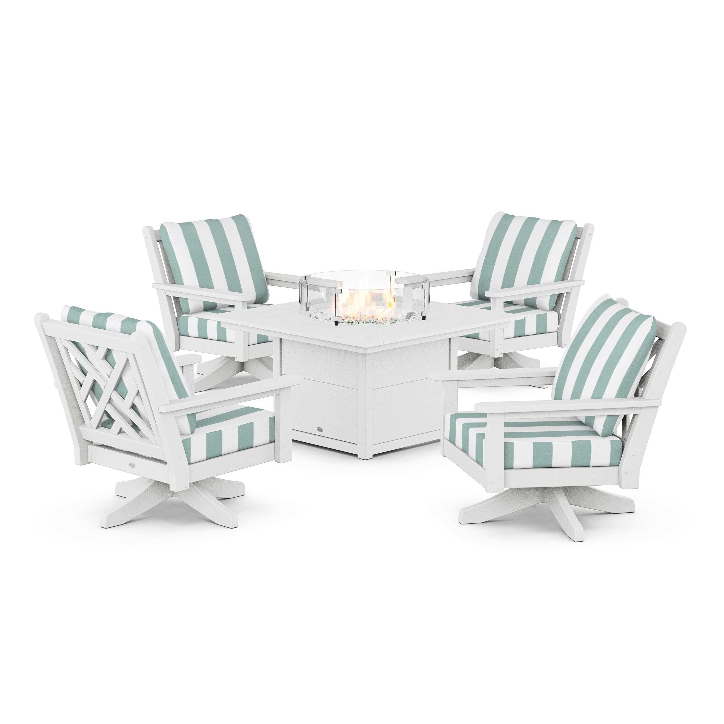 Chippendale 5-Piece Deep Seating Swivel Conversation Set with Fire Pit Table