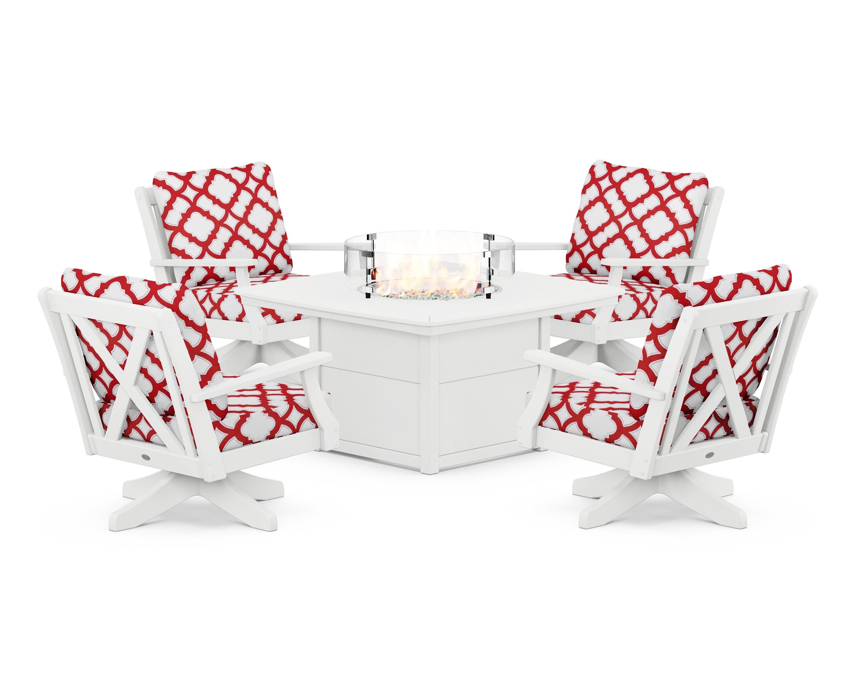 Braxton 5-Piece Deep Seating Swivel Conversation Set with Fire Pit Table